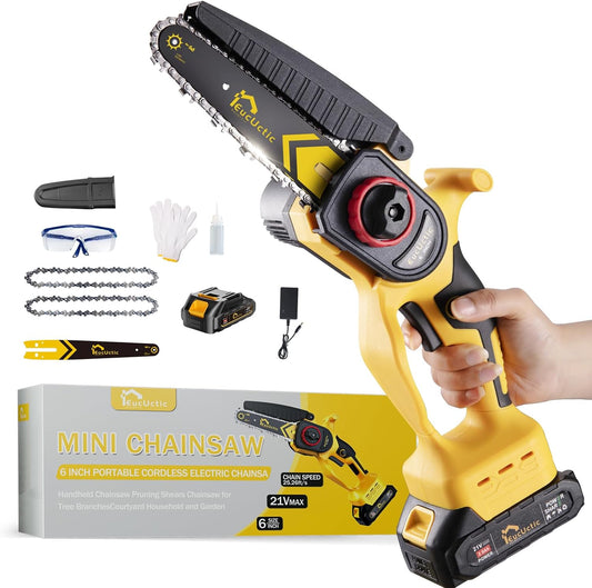 Cordless Electric Chainsaw, 6-Inch Mini Chainsaw 21V with 1 Battery, Battery-Powered Handheld Saw for Tree Trimming & Garden Maintenance