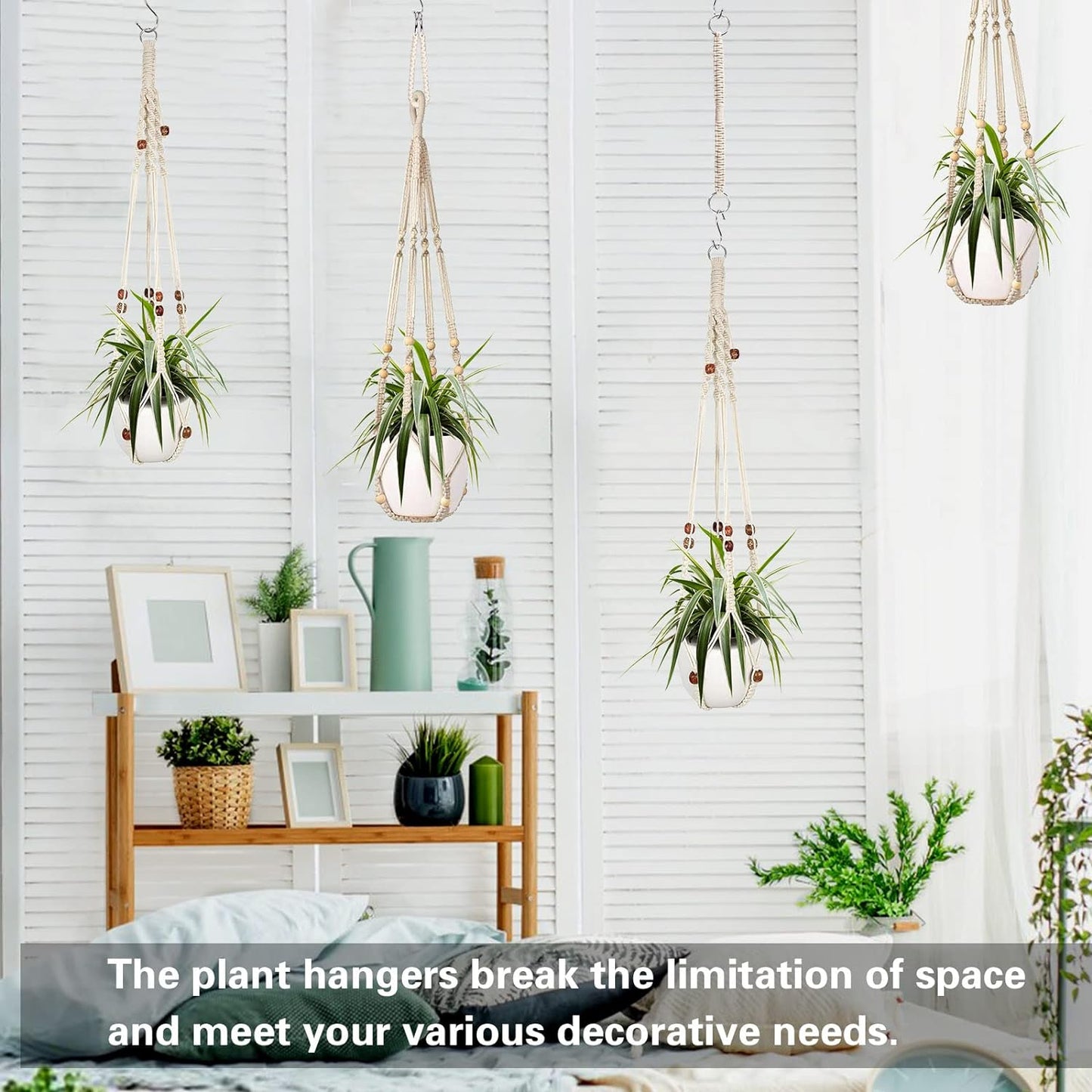 Augshy Macrame Plant Hanger, 2Pcs Hanging Plant Holder with Extender Plant Hangers for Indoor Outdoor Decor Macrame Hanging Planter Basket with 4 Hooks