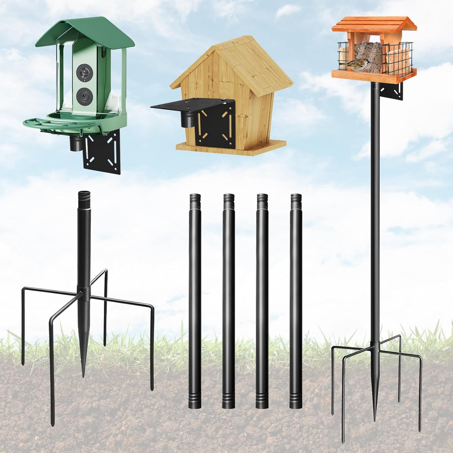 Bird Feeder Pole, 76in Adjustable Bird House Pole for Outdoors, Heavy Duty Smart Feeder Pole Mount Kit for Feeders, Birdhouse, Weather Station, Birdwatching