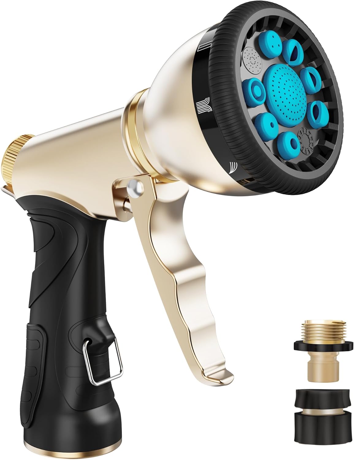 RAINPOINT Garden Hose Nozzle, Hose Sprayer Nozzle with 9 Spray Patterns, High Pressure Water Hose Nozzle Heavy Duty Metal Hand Sprayer, Watering Plants and Lawn, Car Washing, Pet Showering,Blue