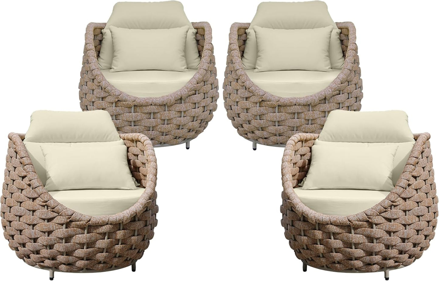 TWT 4 Pieces Patio Sofas, All-Weather Teslin Rope Balcony Furniture with Cushions & Pillows, Patio Couch Outdoor Patio Furniture Set for Indoor, Balcony, Backyard, Deck, Poolside, Light Brown