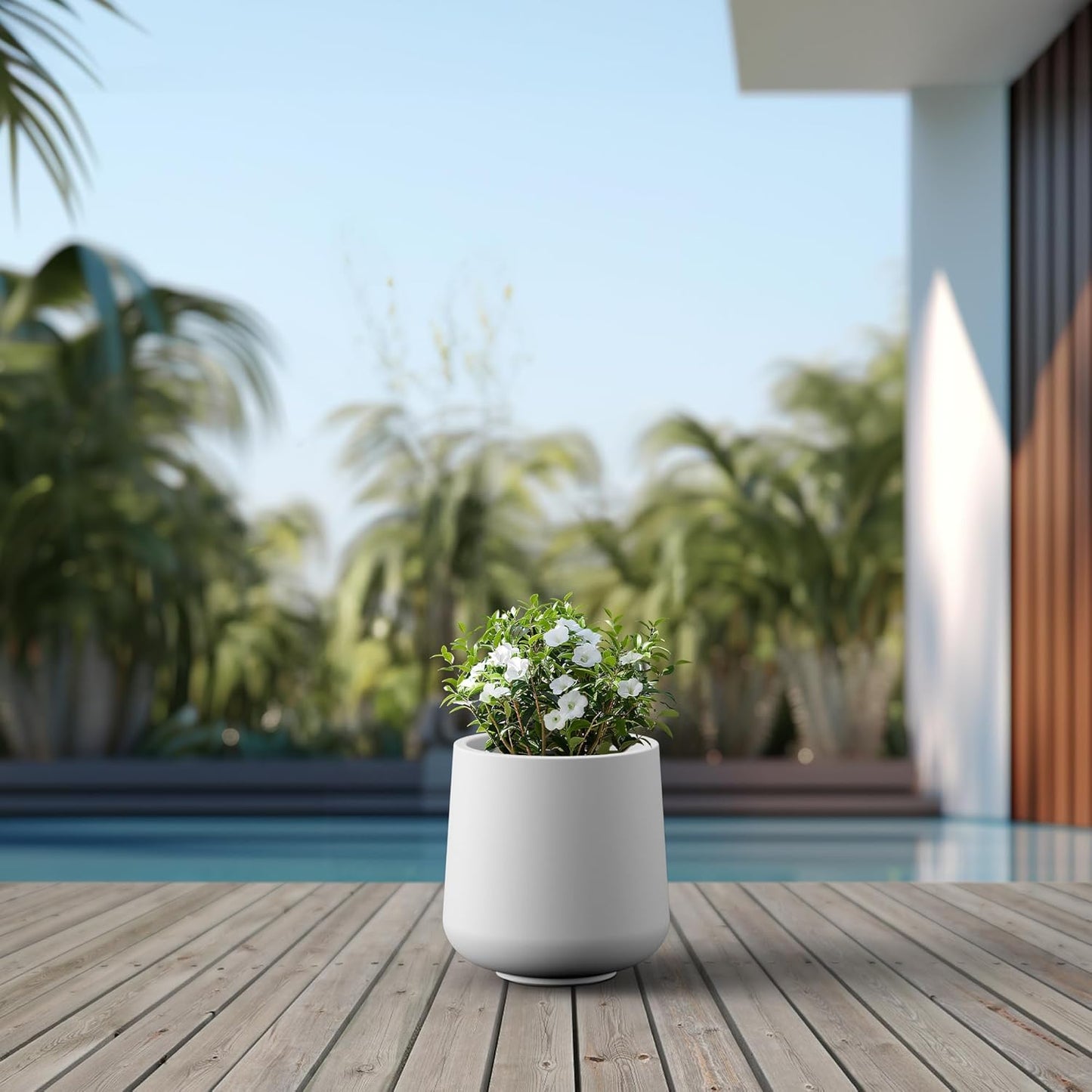 Kante 15.3-Inch Dia Round Concrete Planter, Large Plant Pot with Drainage Hole and Rubber Plug for Indoor Outdoor Use – Home, Garden, or Patio, Pure White