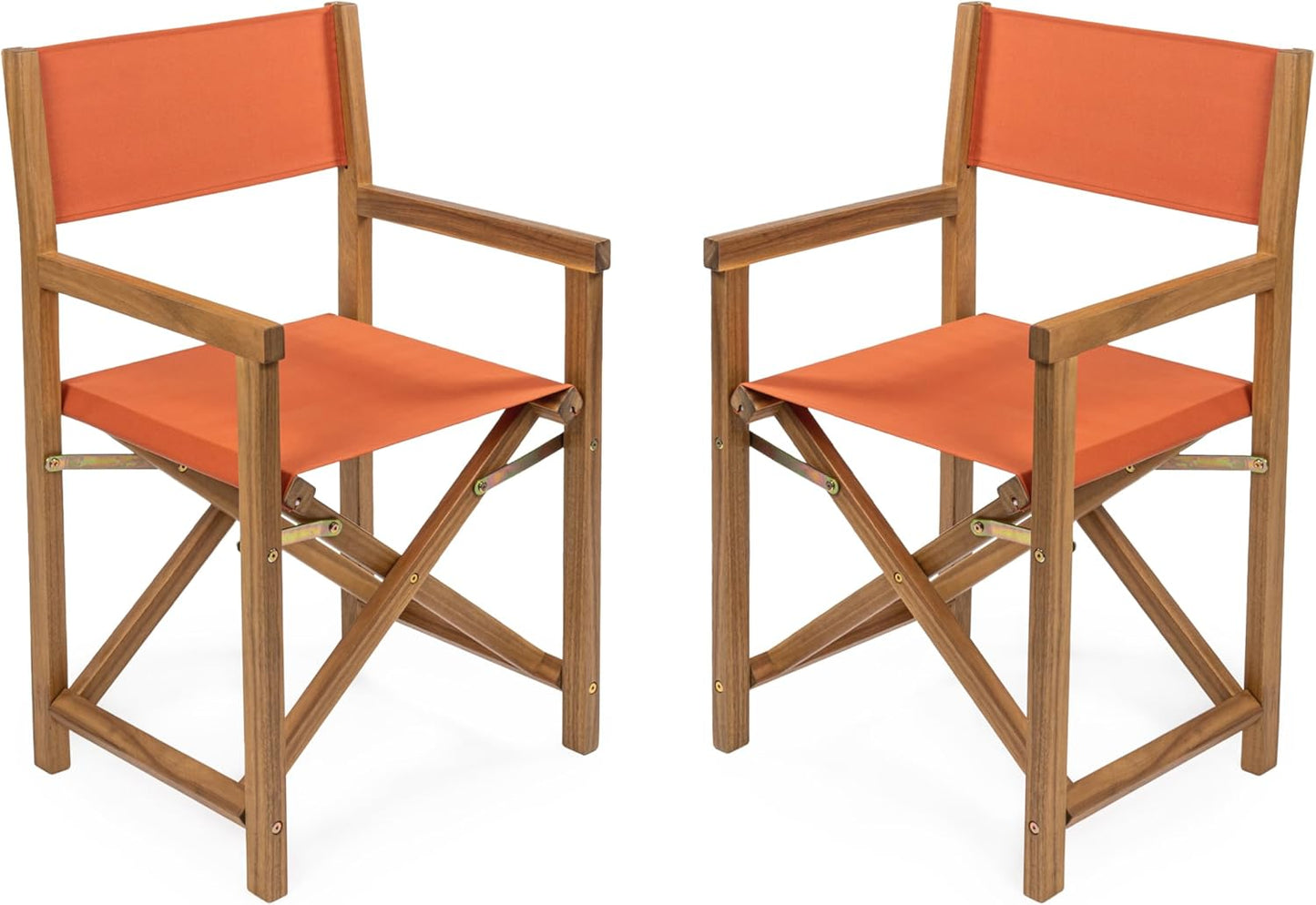 JONATHAN Y DRC1000C-SET2 Cukor Classic Vintage Outdoor Acacia Wood Folding Director Chair with Canvas Seat Classic, Vintage, Mid-Century, Modern, Traditional, Coastal, Orange/Teak Brown (Set of 2)