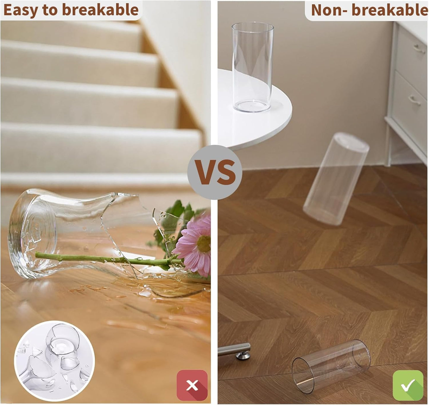 Clear Flower Vase, Non-breakable Vases, 5" W x 16" H, Acrylic Vase, Aesthetic Room Decor Cylindrical Modern Flower Vases for Table Centerpiece, Home Decor, Women Floral Arrangement Gift