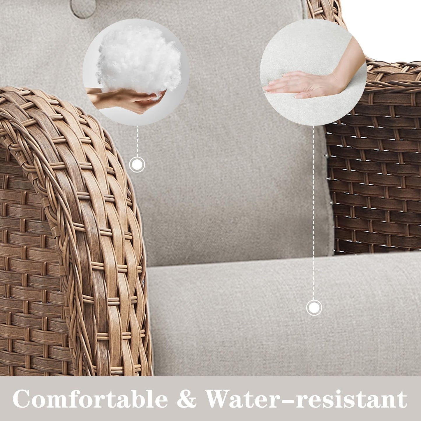 5 Pieces Patio Furniture Sets Wicker Outdoor Furniture, Rattan Patio Swivel Glider Chairs with 2 Ottoman and Glass Side Table, Yellow Wicker