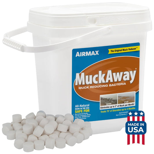 Airmax MuckAway Natural Beneficial Bacteria for Outdoor Ponds & Lakes, Muck, Sludge & Noxious Odor Solution, Easy to use Enzyme Tablets, Cleaner Beach & Shoreline, Fish, Pet & Wildlife Safe, 8 Scoops
