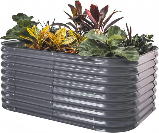 Vego garden 26" Extra Tall Raised Garden Bed Kits, 6 in 1 Modular Raised Planter Box for Vegetables Flowers Fruits Oval Metal Raised Garden-Modern Gray