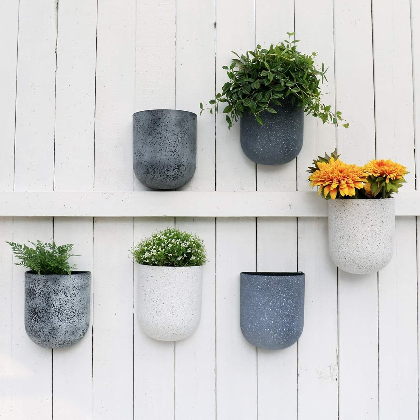 LA JOLIE MUSE Wall Hanging Planters for Indoor Plants，Hanging Flower Pots for Air Plants Succulent, Set of 2, 6 Inch, Rock Gray