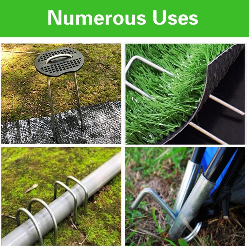 Bakulyor 200Pcs Landscape Staples + 200Pcs Gasket, 6 Inch Garden Stakes Staples 11 Gauge U Shaped Galvanized Lawn Landscape Pins, Heavy Duty Yard Ground Pin for Weed Barrier Sod Fabric Decorations