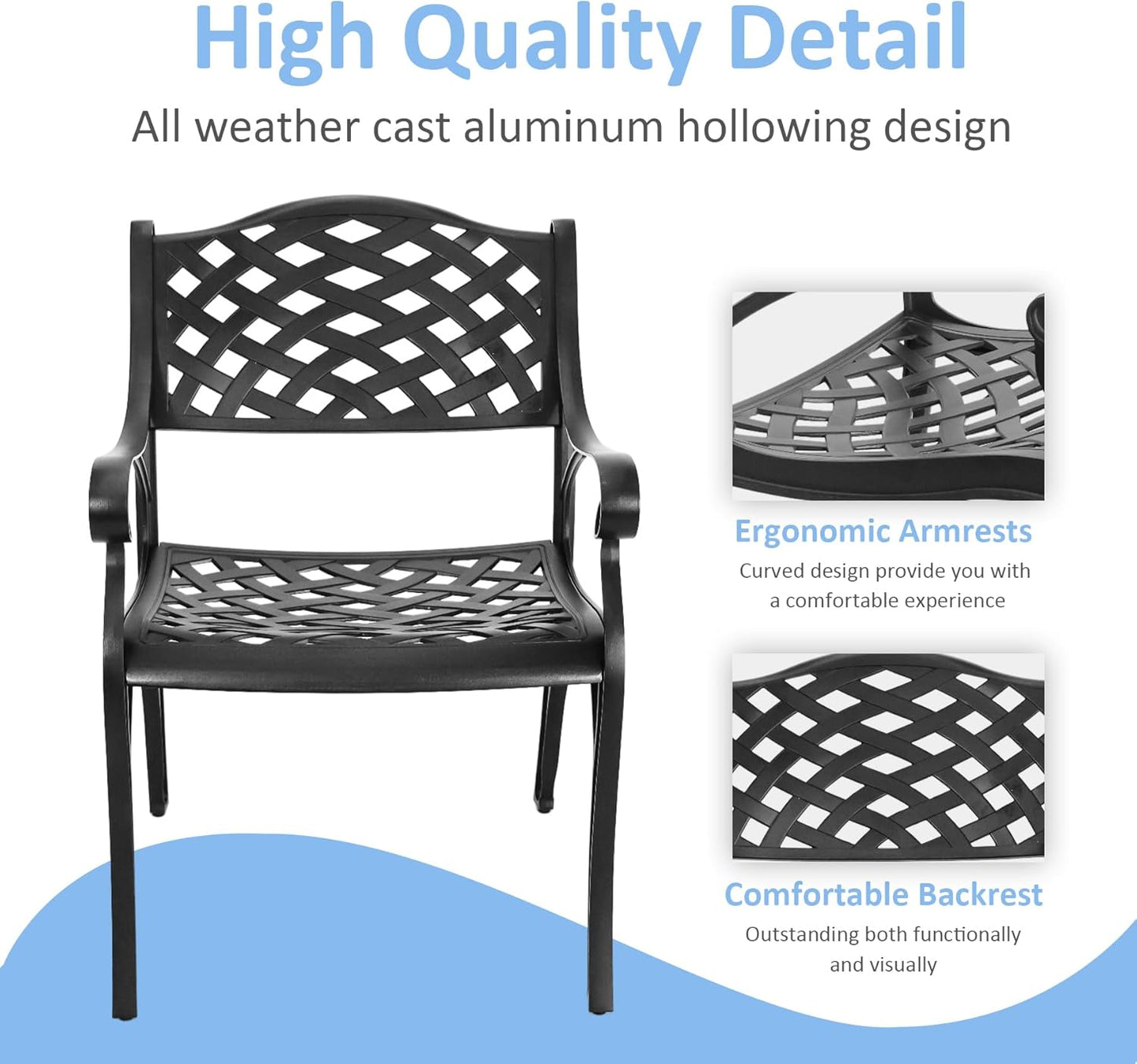 5 Piece Patio Dining Set, All Weather Cast Aluminum Outdoor Dining Table and Chairs Set of 4, Patio Furniture Conversation Set with 4 Chairs and 30.31" Round Table, 2.36" Umbrella Hole