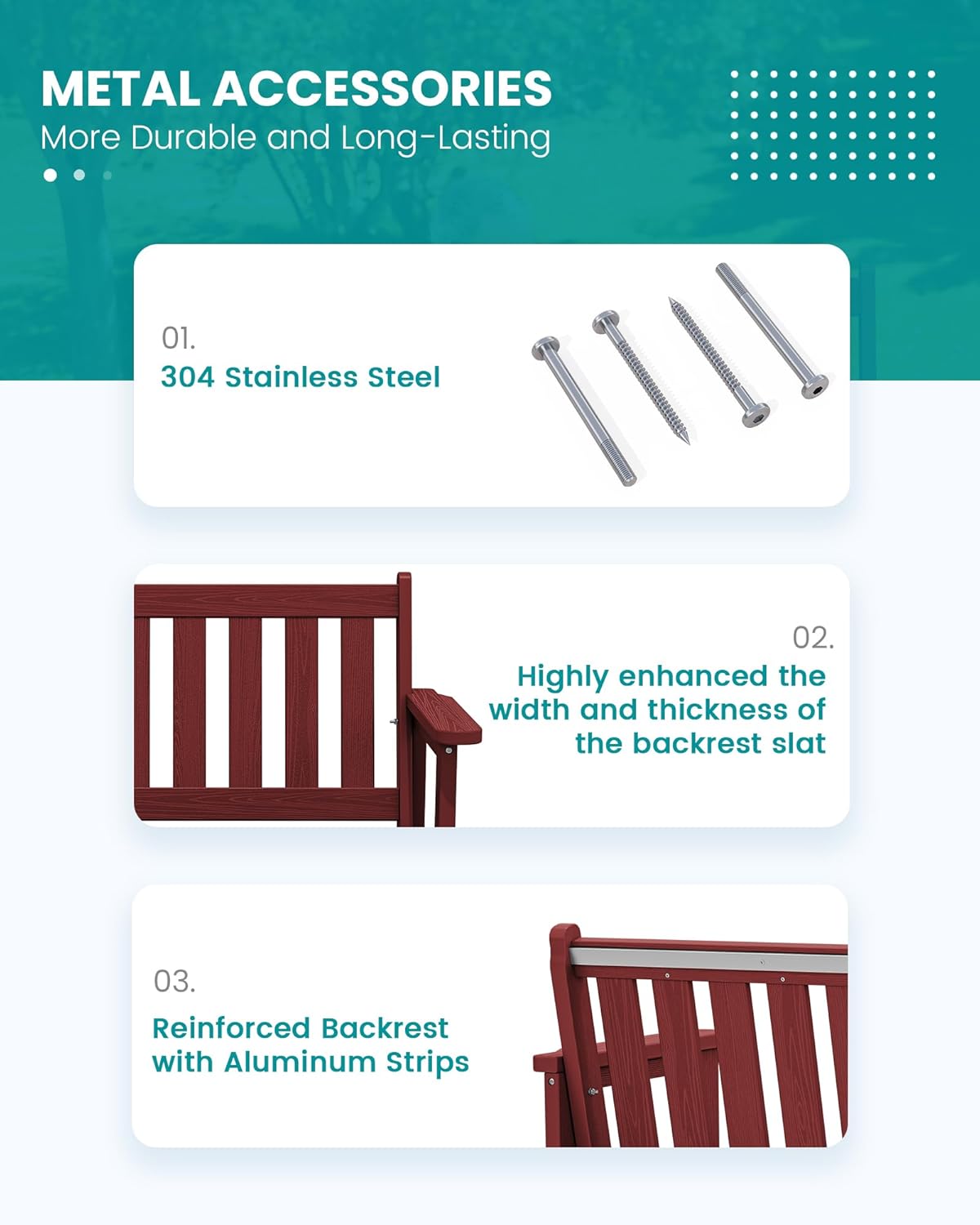 SERWALL Outdoor Bench, HDPE Outdoor Benches Weatherproof, 2-Person Garden Bench with 660 lbs Weight Capacity, Patio Benches for Outdoors, Garden, Porch, Backyard and Park, Red, 2 Pack