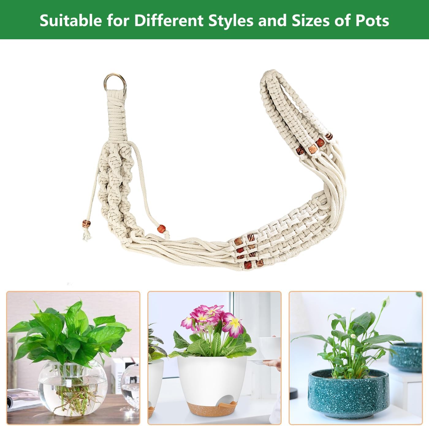 Belit 2 Pack Macrame Plant Hangers Indoor Hanging Planter Basket Decorative Flower Pot Holder Rope for Indoor Outdoor Home Decor