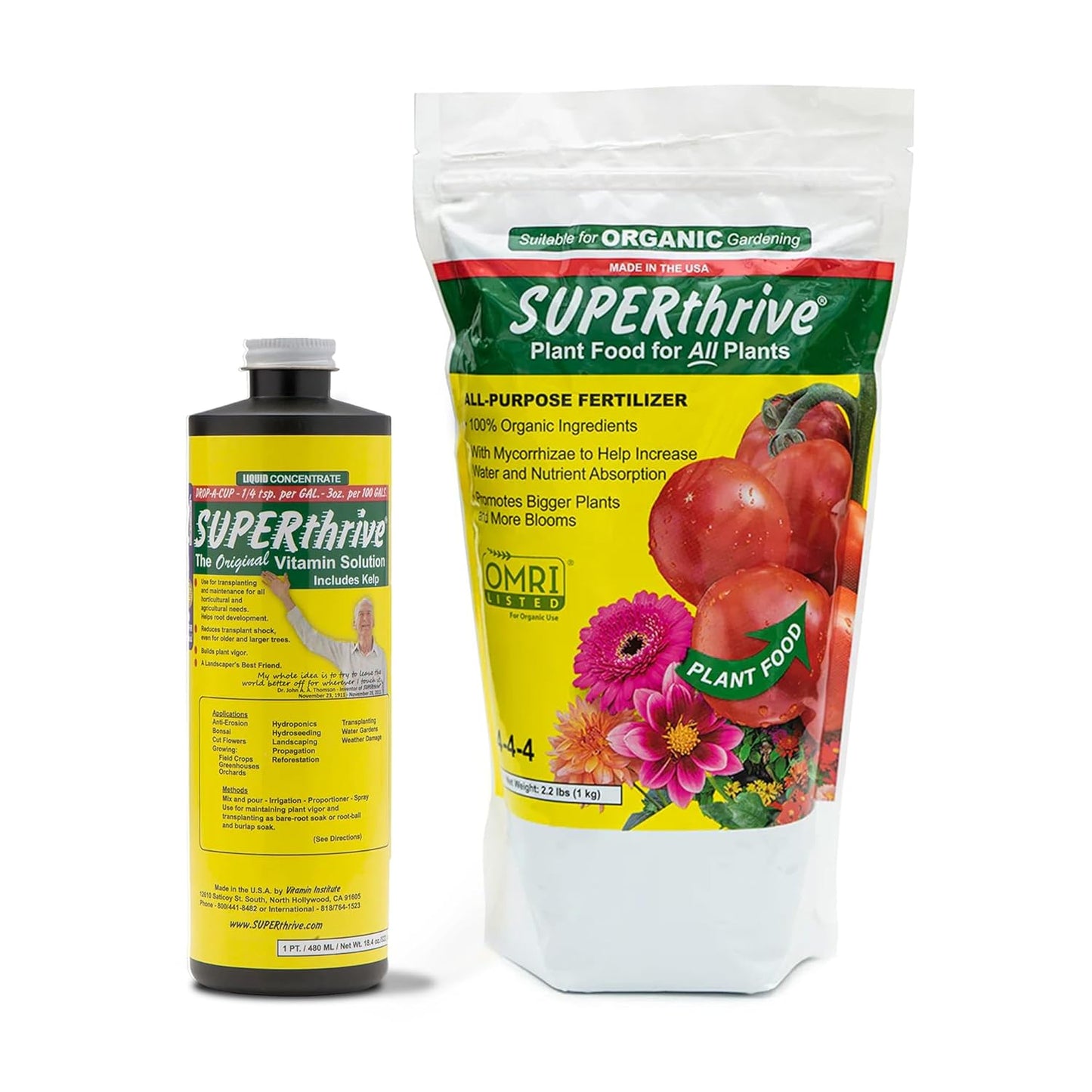 SUPERthrive Plant Vitamin Solution 1 pt + Organic 4-4-4 All-Purpose Fertilizer Set, 2 Pack