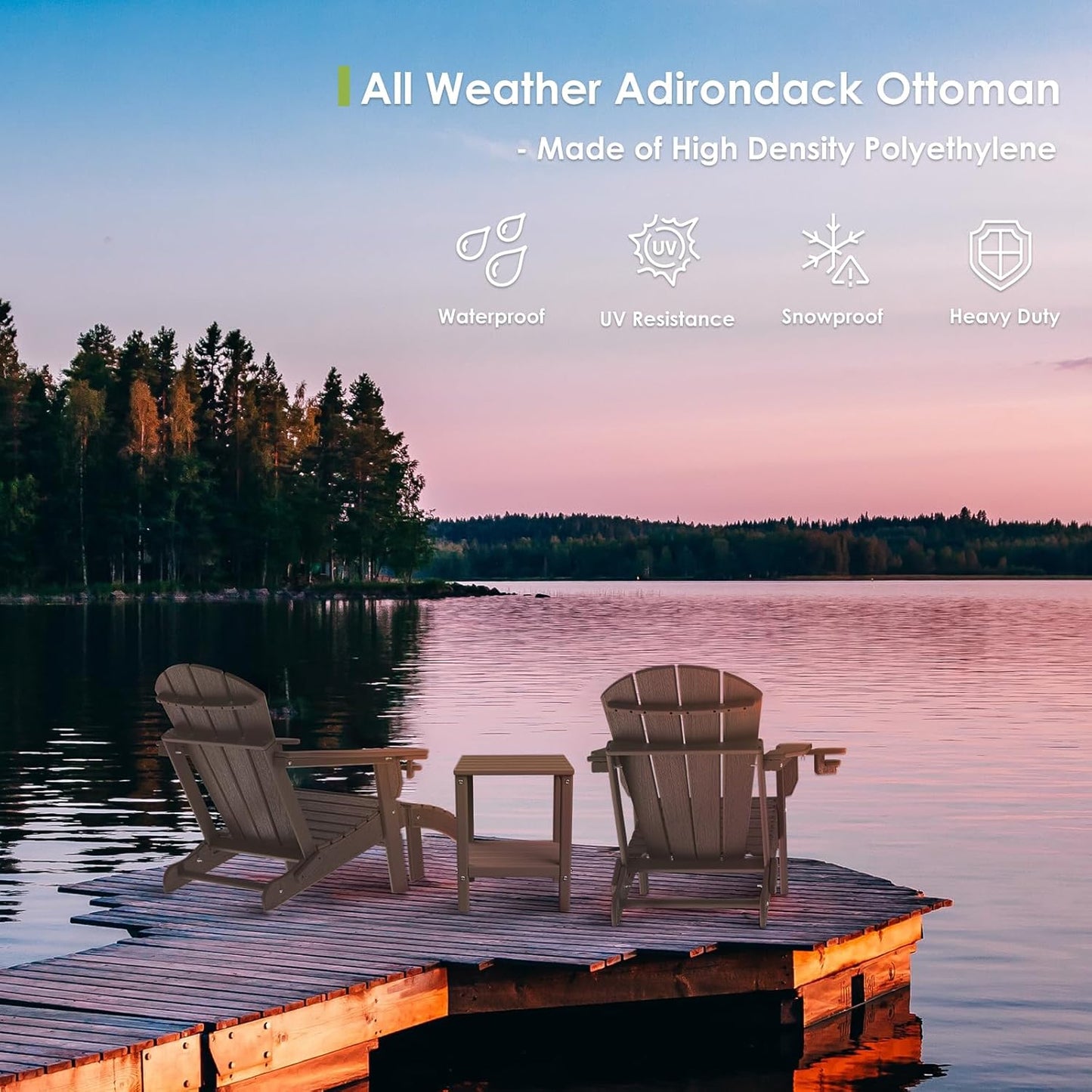 GREENVINES Folding-Adirondack-Chair-Set-of-2 | Wood Grain | HDPE Plastic | Fire Pit Chairs | All Weather | Cup Holder | Dark Brown | for Deck Backyard Patio Outdoor