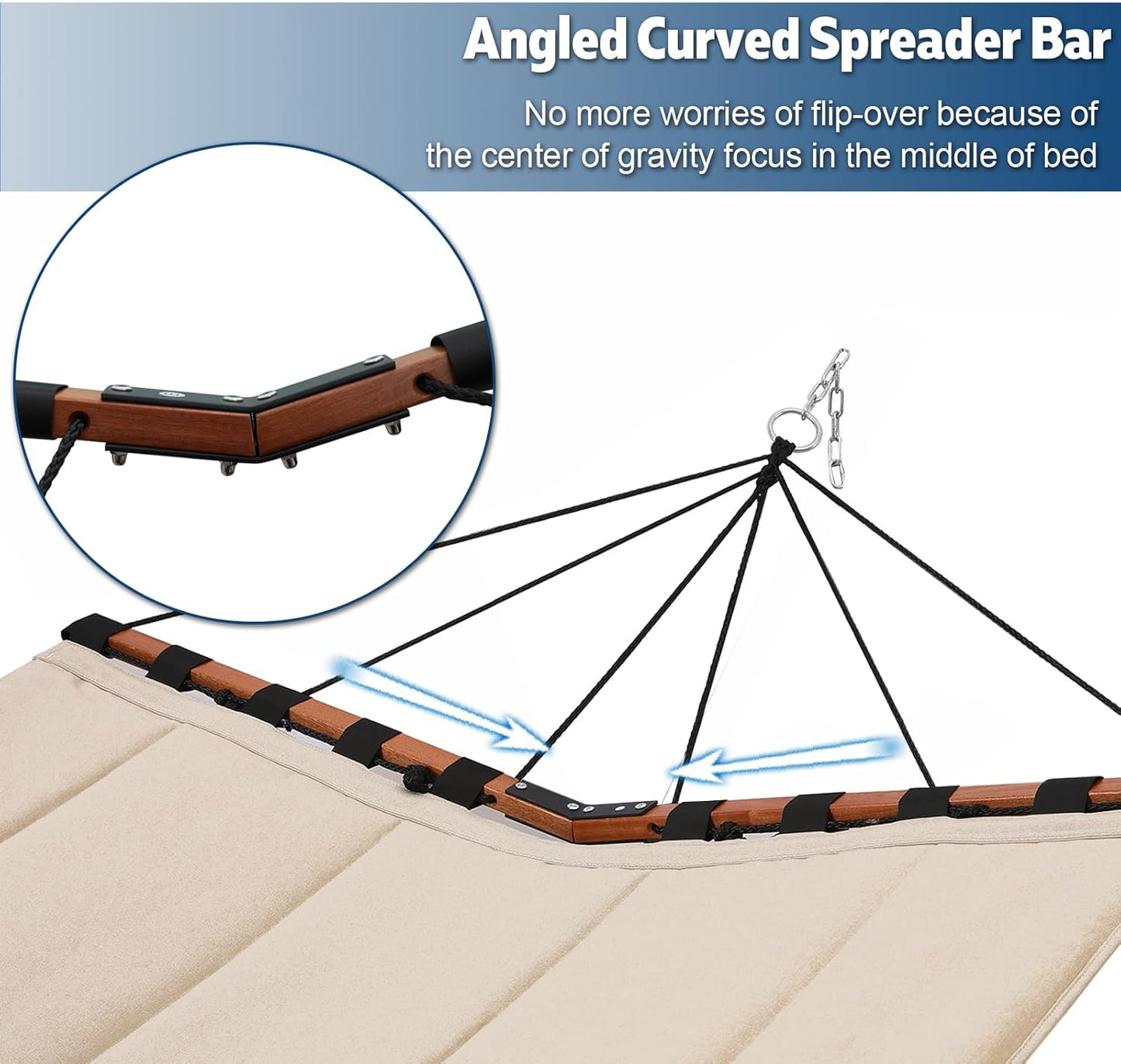 TegerDeger 12FT 2 Person Hammock Large Hammock 450LB Capacity with V Shaped Hardwood Spreader Bar & Nylon Rope for Outside, Patio, Garden, Backyard, Beach, Poolside - Gray