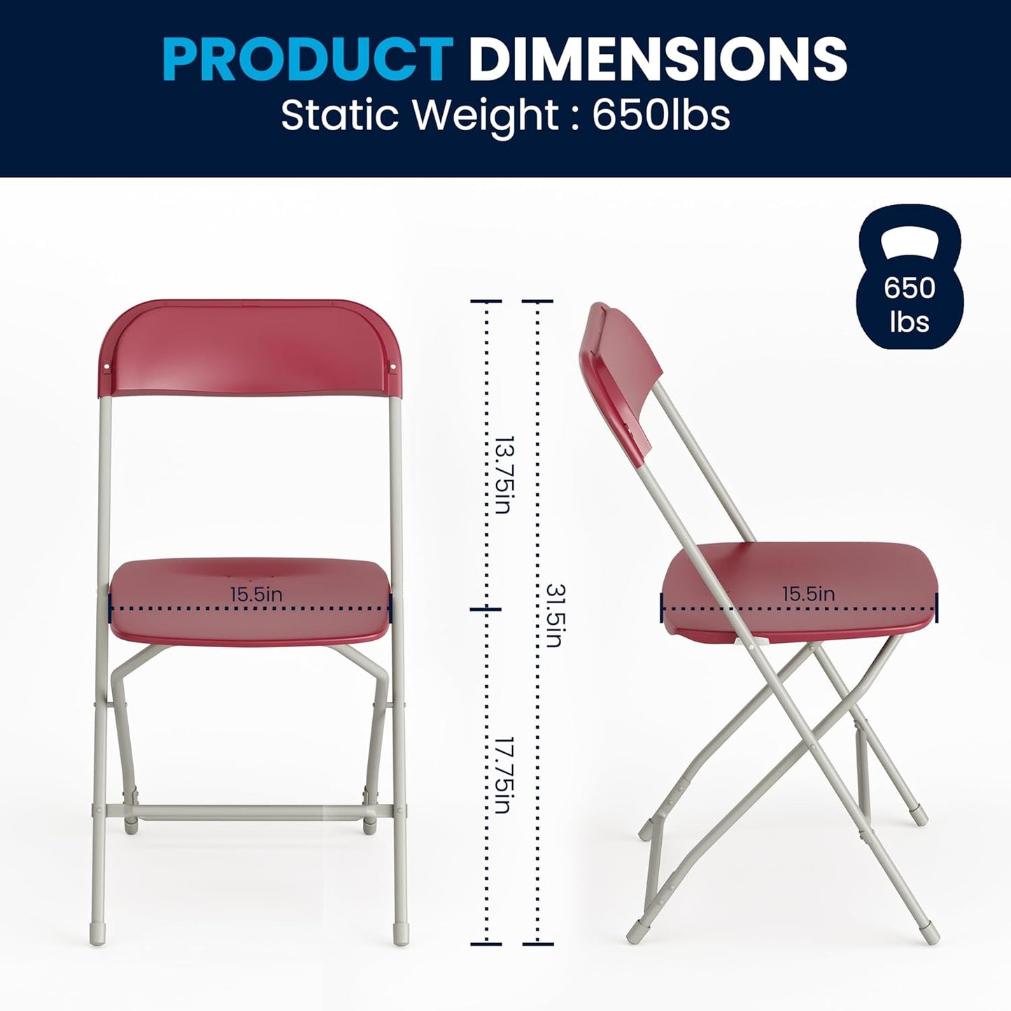 Flash Furniture Hercules Series Plastic Folding Chair - Red - 4 Pack 650LB Weight Capacity Comfortable Event Chair-Lightweight Folding Chair