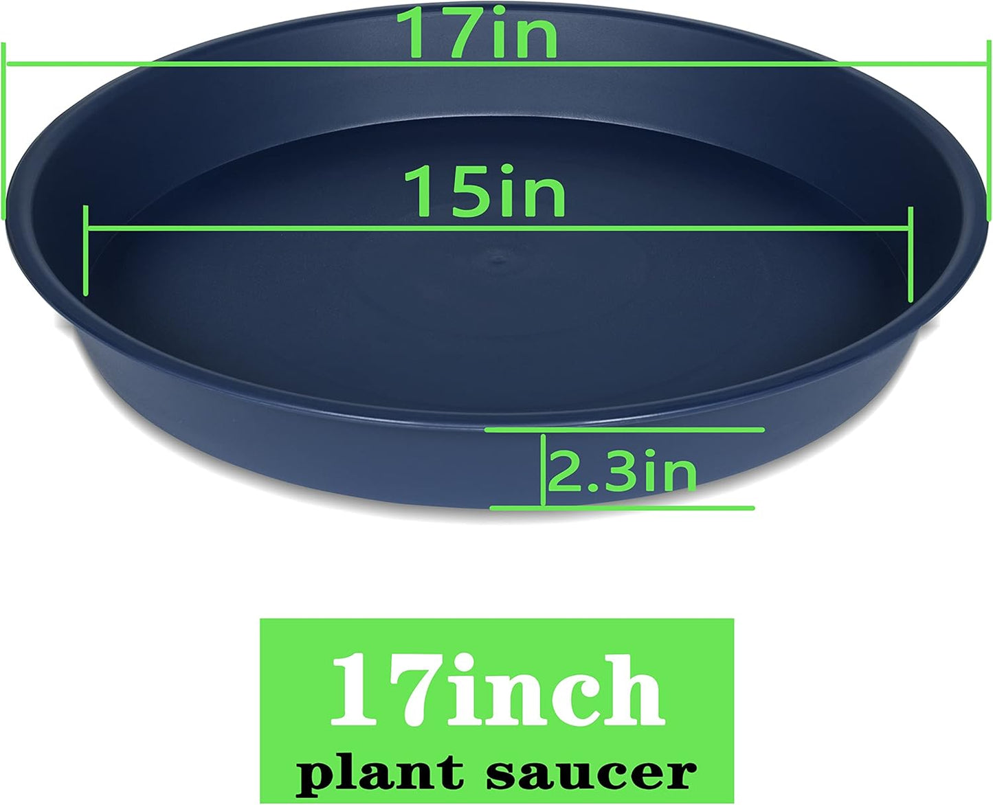 4 Pack of 16 17 inch Plant Saucer (15 inch Base), 2.3" Depth, Heavy Duty Deep Plant Trays for Planter Pots, Bird Bath Bowls, Plastic Plant Saucers for Indoors (17", Blue)