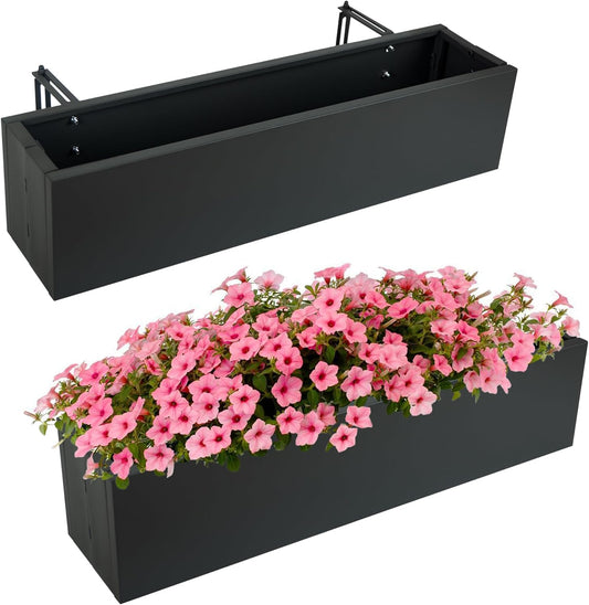 2 Pack Metal Railing Planter Box, 30 Inch Balcony Planters with Adjustable Brackets, Large Hanging Planters for Outdoor Fence Deck