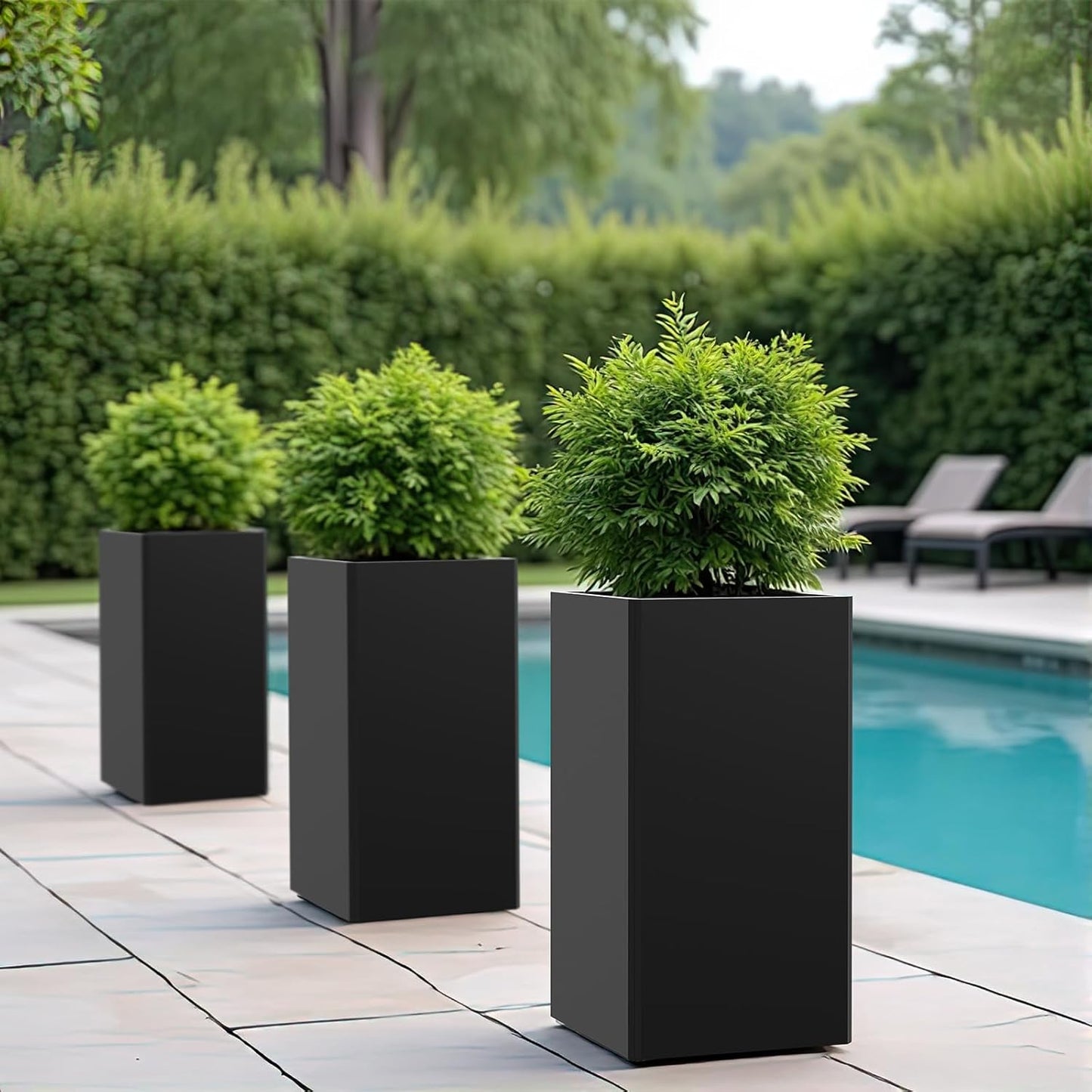 Tall Black Planter 28" Metal Square Large Plant Pots for Indoor Outdoor-Modern Tall Flower Pots for Porch, Patio, Deck, Commercial & Residential(14" Lx14 Wx 28" H)
