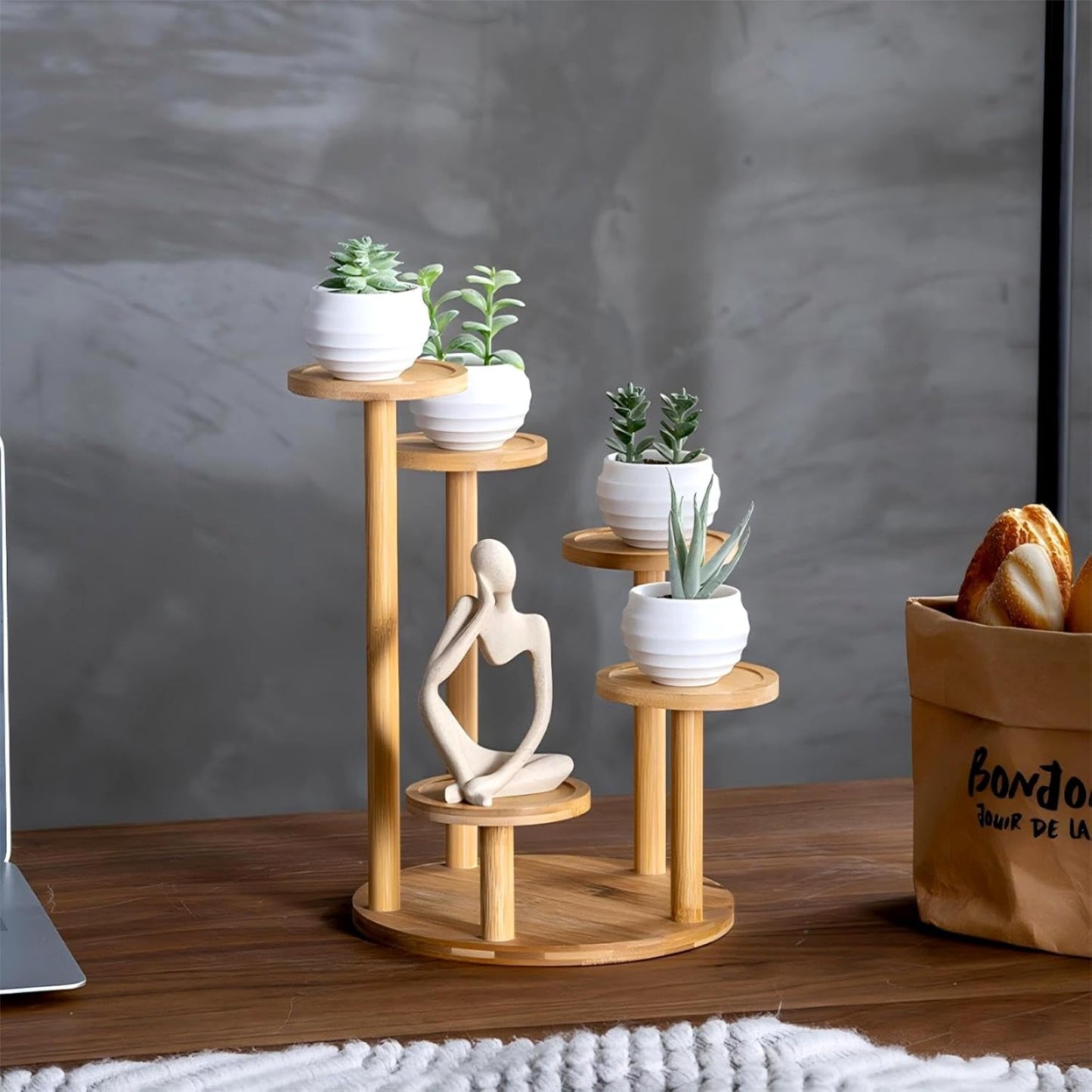 5 Tiered Desk Plant Stand Round Bamboo Plant Shelf Tabletop Succulent Herb Stand Desktop Plant Stand Indoor Plant Rack for in Living Room Office Decoration - Large