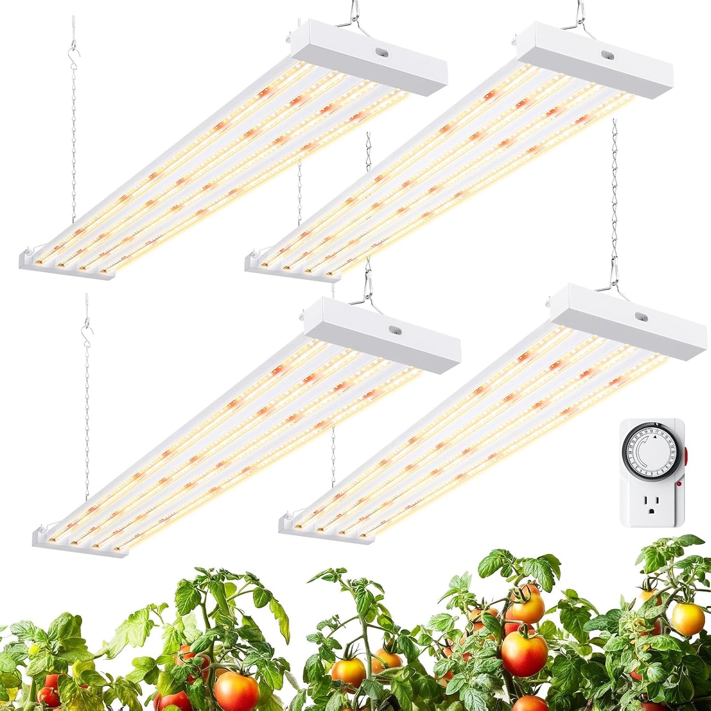 Barrina TX-L63 3FT Grow Lights for Indoor Plant, 252W (4 x 63W), 4 LED Panels Wider Coverage, Full Spectrum, High PPFD, Mechanical Timer, Linkable, Hanging Plant Light for Indoor, Seeding, 4 Packs