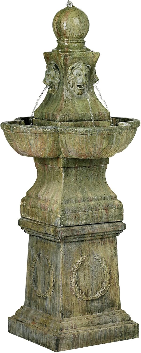 Royal Lion 54" High Large Italian Outdoor Decor Faux Stone Floor Fountain Standing Pedestal Tall Bubbler Water Feature for Outside Garden Patio Yard Backyard Porch Deck Relaxation - John Timberland