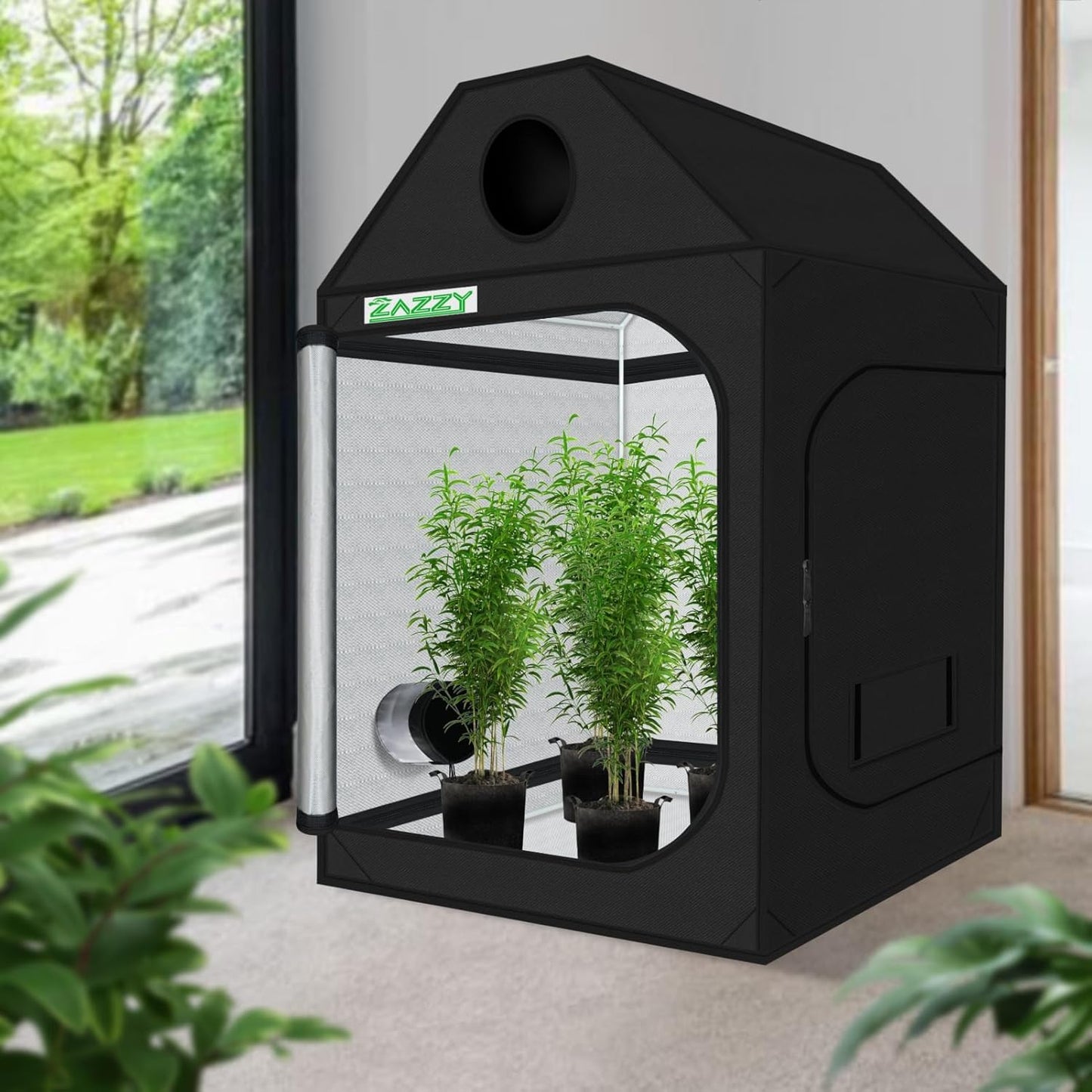 zazzy Grow Tent 48"x48"x72" Roof Cube Plant Grow Tents with Observation Window and Removable Floor Tray for Indoor Plant Growing Seedling 4x4