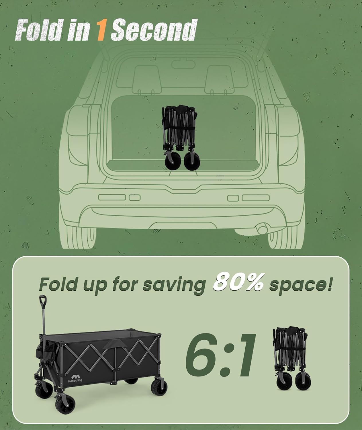 48”L Foldable Wagons Carts Extended, Collapsible Folding Wagon 500lbs Heavy Duty, 320L Large Beach Wagon, Utility Wagon with All Terrain Big Wheels for Sports, Camping, Grocery, Garden, Black