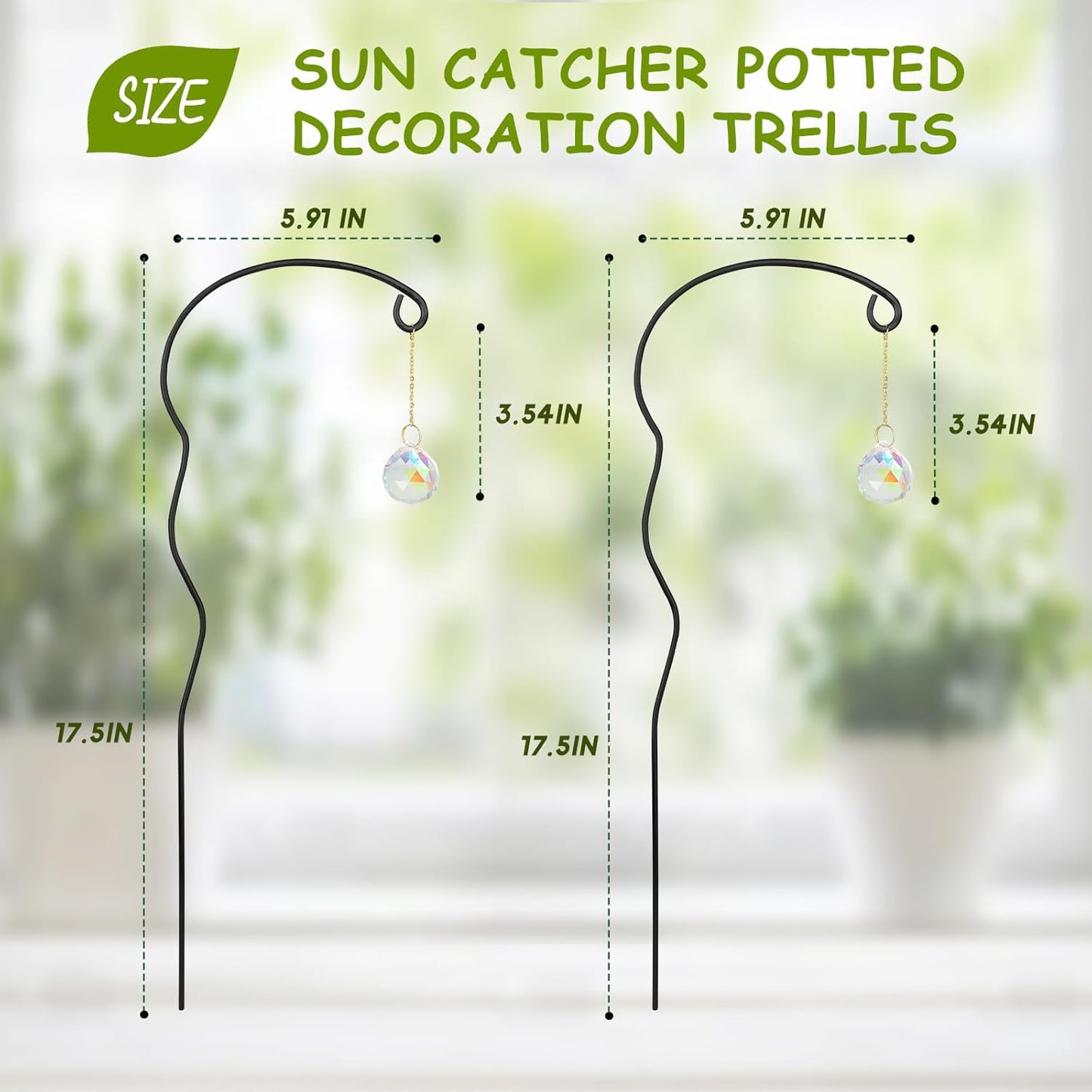 Plant Trellis for Potted Plants with Colorful Crystal Sun Catcher, 17.5 Inch Metal Plant Stakes for Indoor Plant Accessories Indoor for Home Garden,Plant Lover Gift (Black)