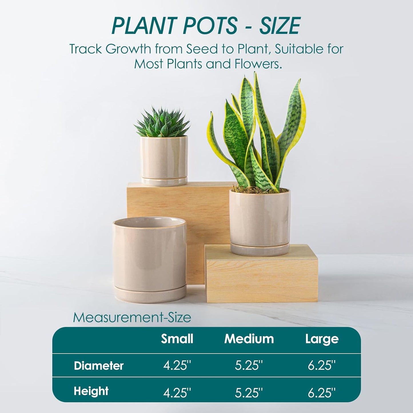 vancasso Ceramic Plant Pots, 3 Piece Planters for Indoor Plants, 4.25+5.25+6.25 Inch Flower Pots with Drainage, Plant Pots Indoor for Succulent, Pothos, Snake Plant and Money Tree, Etc (Gray)