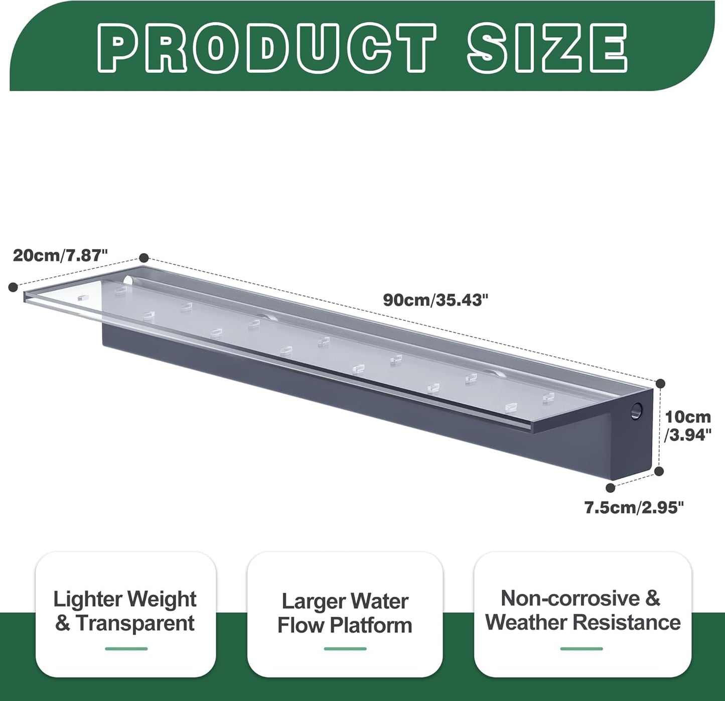 Pool Fountain, LONGRUNNEW Transparent Acrylic Pool Waterfall Spillway with Pipe Connector Kits for Indoor/Outdoor Decorative, 35.4 Inches Pool Water Feature for Garden Patio, Backyard Koi Pond Decor