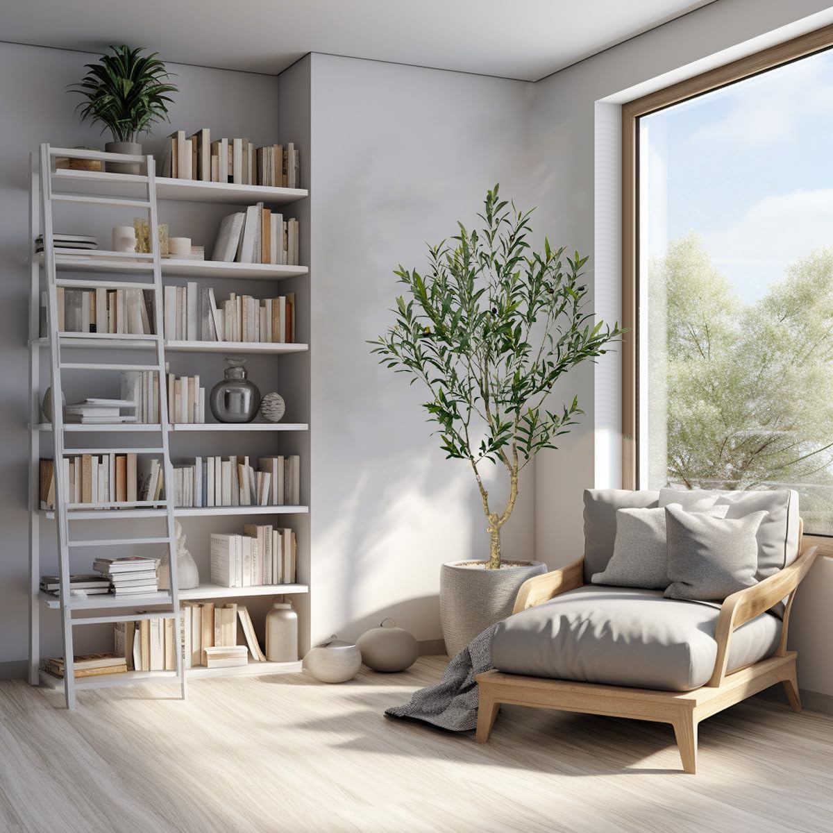 Artificial Tree Faux Olive Tree 6ft(71in,1289leaves) Tall Fake Olive Plant in Pot Fake Silk Tree Faux Plants Indoor