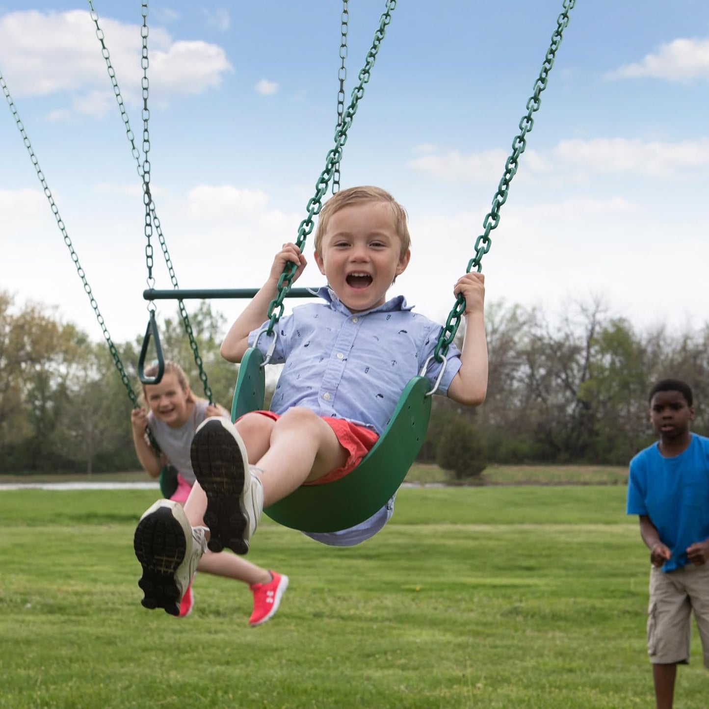 Backyard Discovery Big Brutus Galvanized Steel Swing Set Kit with Classic A-Frame, Two Belt Swings, One Trapeze Bar, Easy Assembly, Heavy-Duty Powder-Coated Steel, Weather-Resistant, Outdoor Playset
