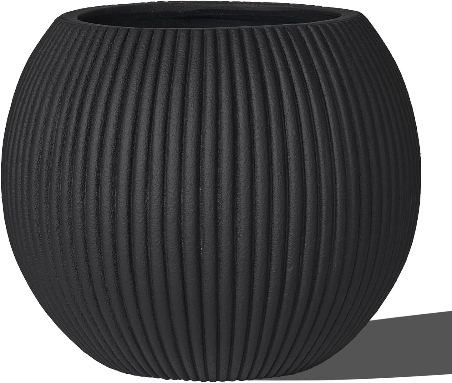 16 Inch Handmade Concrete Outdoor Planter - Classic Striped Design | Fiberglass & Composite Material | Durable for Commercial & Home Decor