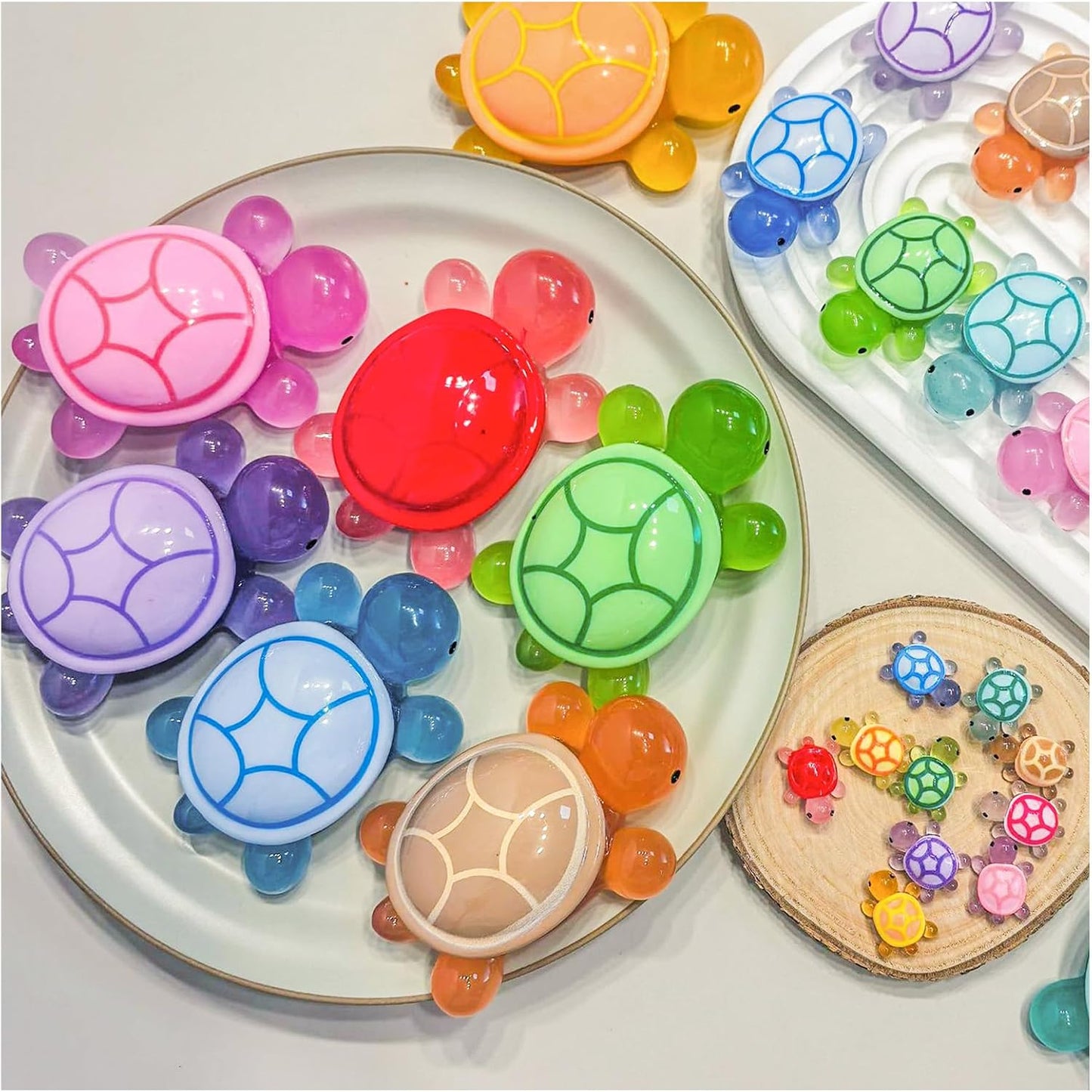 5 Pcs Large Glow in The Dark 3D Resin Turtles Miniature Garden Figurines,Accessories for Decorating DIY Dollhouse Fish Tank Fridge Wall Art, Safe, Durable, Non Fading 5 Colors