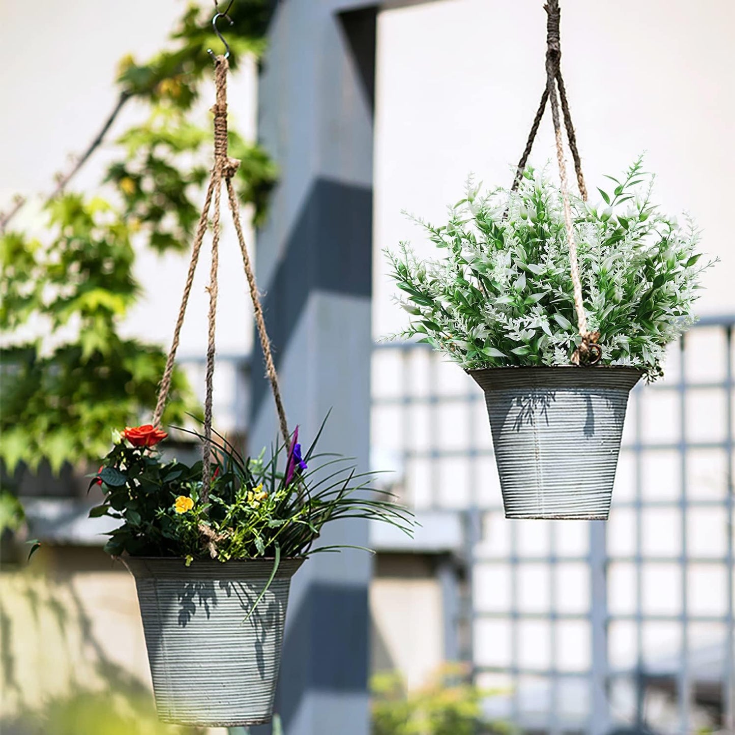 8 Pack Artificial Plants Flowers Grass Shrubs No Fade Faux Plastic Flowers Outdoor for Vases Farmhouse Garden Porch Patio Office Indoor Wedding Decoration Greenery Fake Plants (5#White)