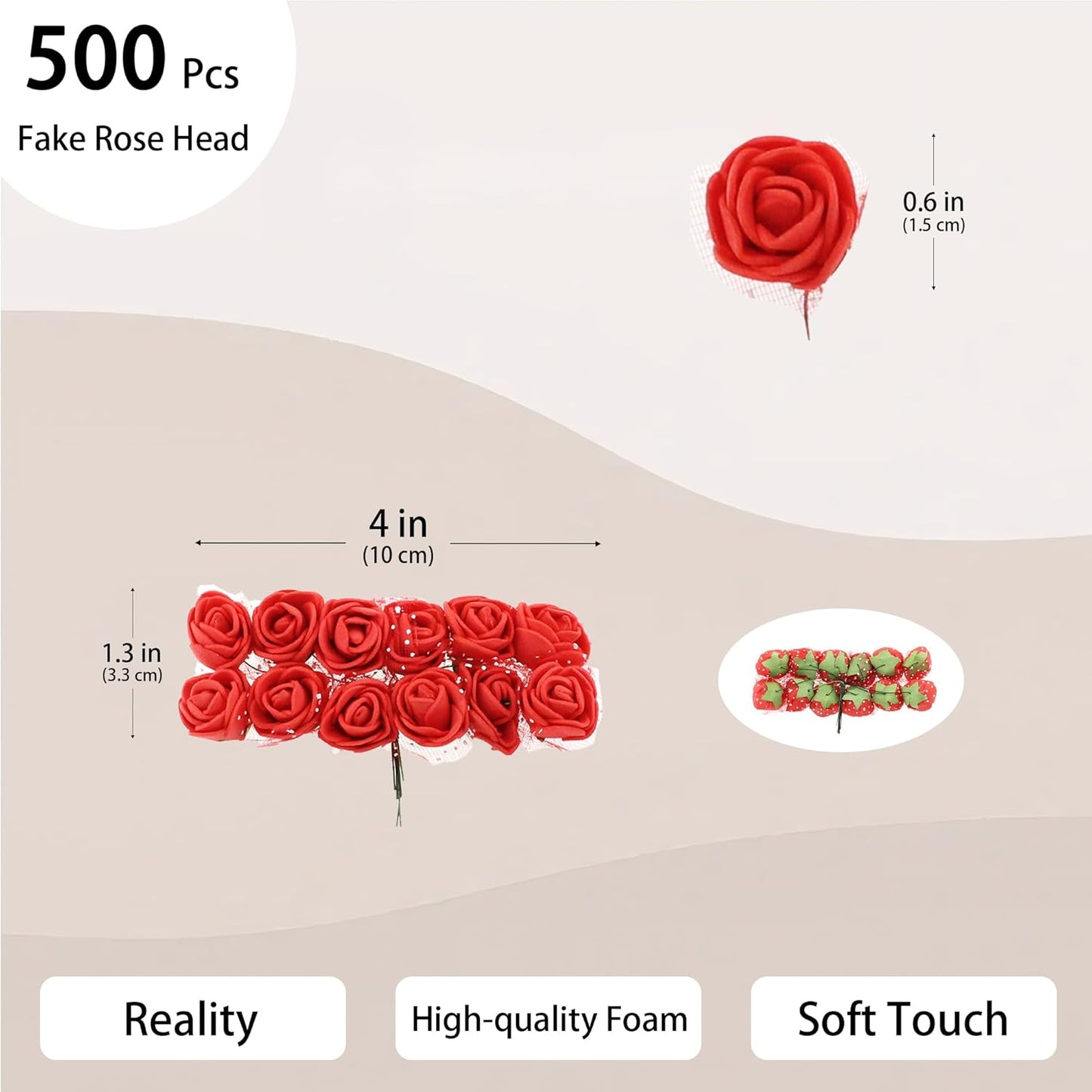 500 Pcs 0.6 Inch Mini Artificial Flowers Head Bulk 5 in 1 Set Faux Foam Fake Small Rose Tiny Baby Flores Bouquet Wreath Gift Hair Clip Home Decoration DIY Craft (Coral Red)