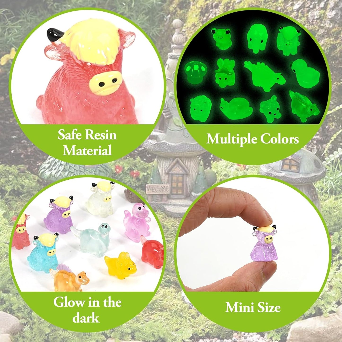 Mini Resin Animals Figures to Hide, 72 PCS Tiny Animal Figurines Small Plastic Animals Variety Pack Luminous Glow in The Dark, Little Ducks Miniature Dinosaurs for Fairy Garden Aquarium Decor