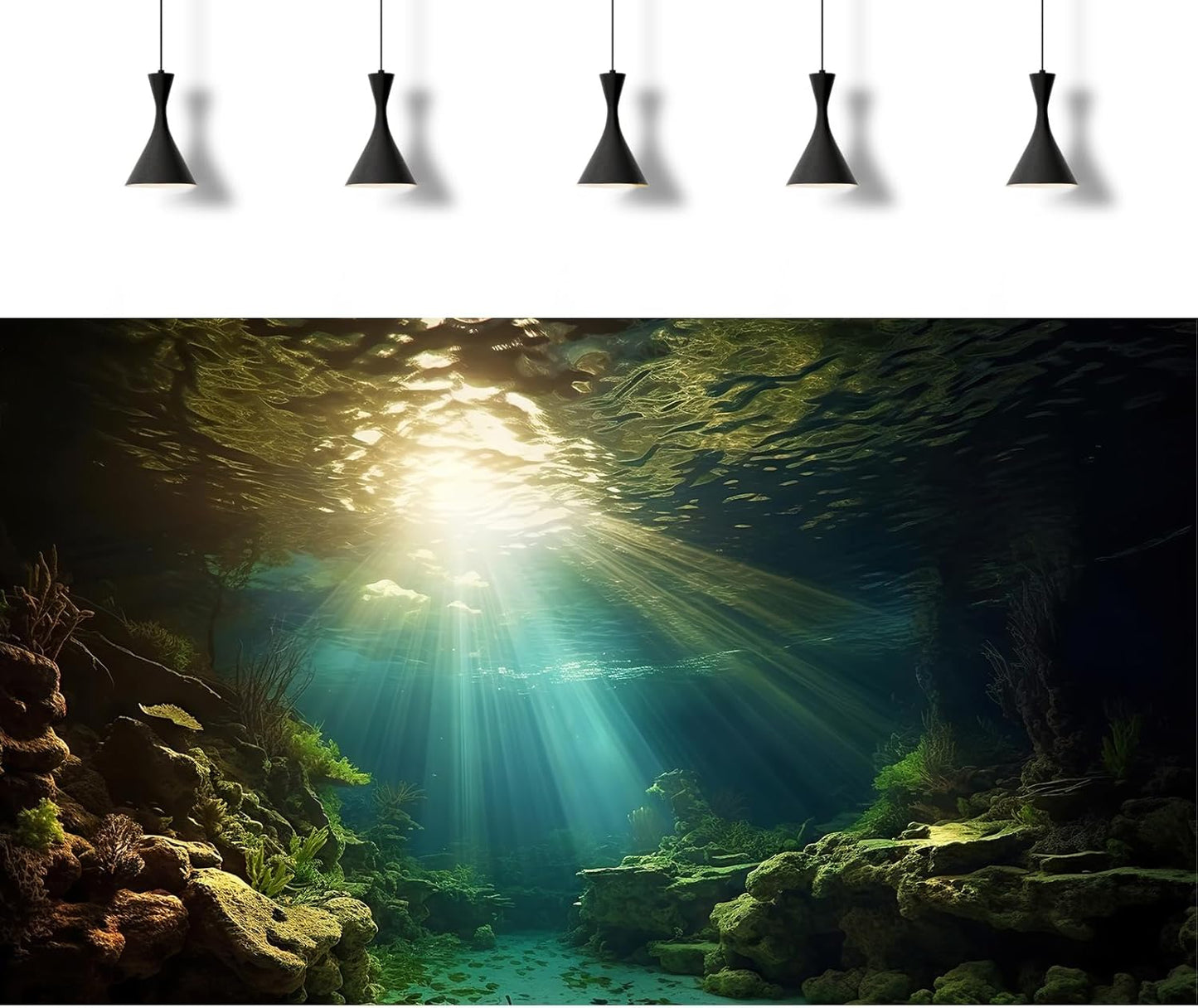 Fish Tank Background Under The Sea Aquarium Background Ocean Floor Sunray Rock Terrarium Backgrounds Coral Reef Aquatic Plants Underwater Cave Aquarium Wallpaper for Fish Tank Decorations 24x16in