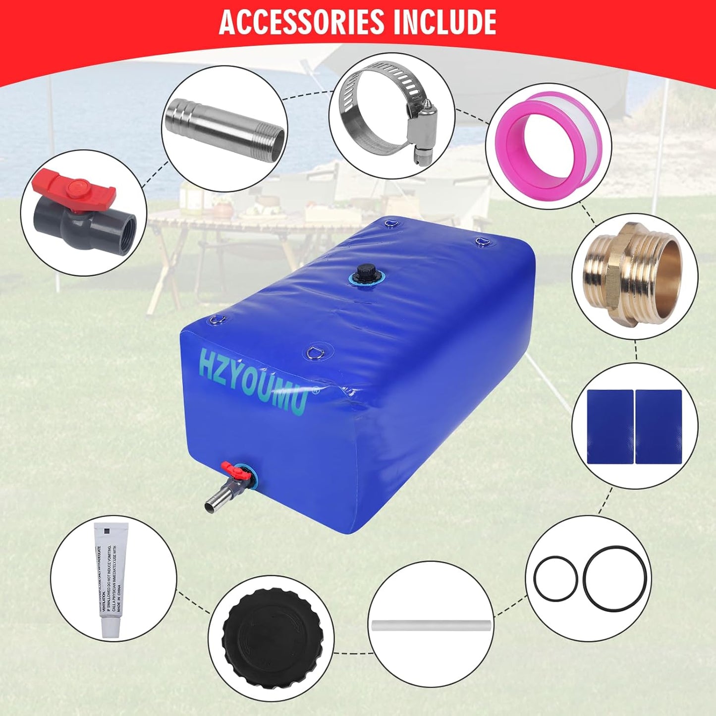 Water Tank 1000L/260G Water Bladder Storage Container Foldable Portable Large Capacity Soft Bag Suitable for Outdoor Easy to Carry Out (260Gal)