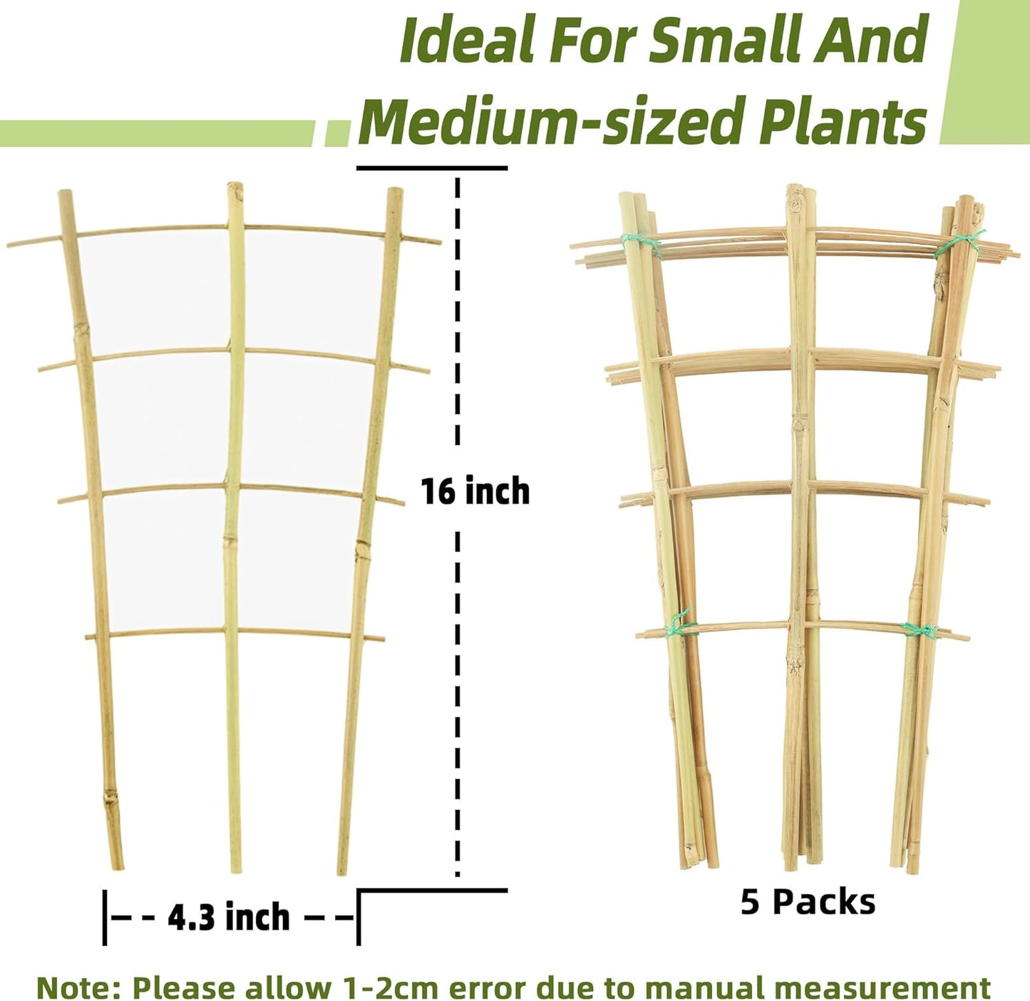 16Inch 5Pack Bamboo Trellis for Climbing Plants, Garden Ladder Trellis for Potted Plants Indoor, Fan Shaped Small Plant Support Trellis for HousePlants Ivy Vine Monstera 3-4