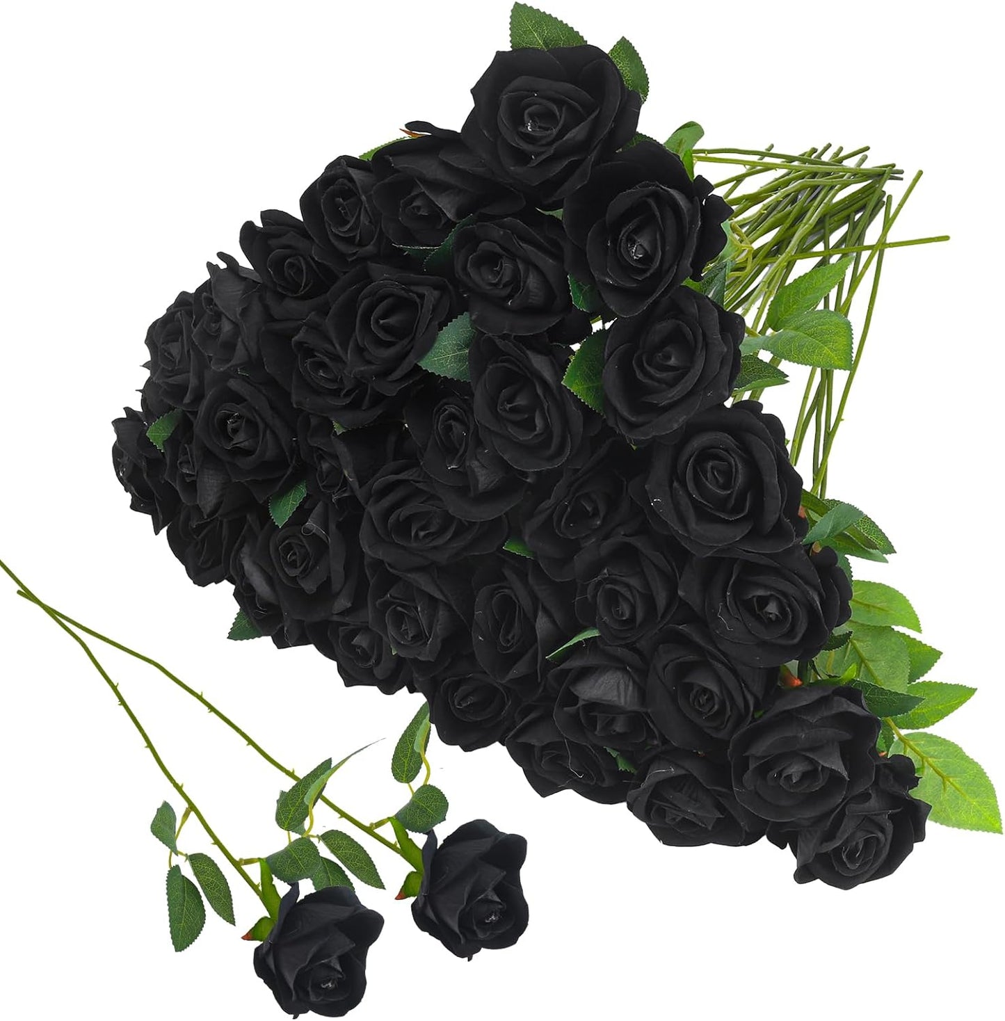 36 Pcs Silk Black Rose Bouquet Bridal Artificial Flowers,Fake Rose Long Stem Realistic Artificial Flowers Bulk for Wedding Bouquet Ball Arrangement Centerpiece Party Decor