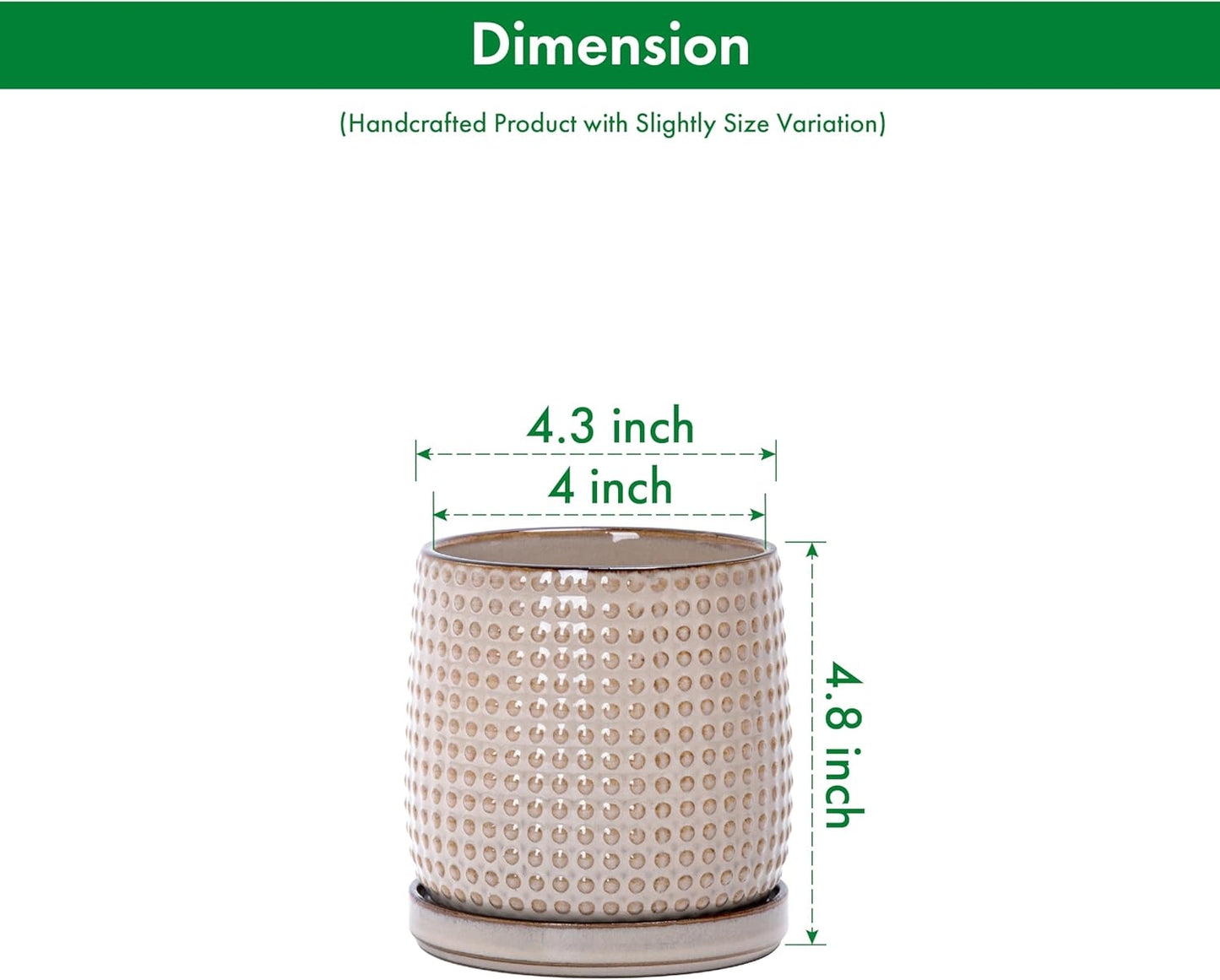 D'vine Dev 4 Inch Ceramic Beaded Stoneware Planter Pot - Flower Pot with Drainage Holes and Saucers for Indoor Succulent Plants or Flowers, Light Brown, 27-C-Z-4