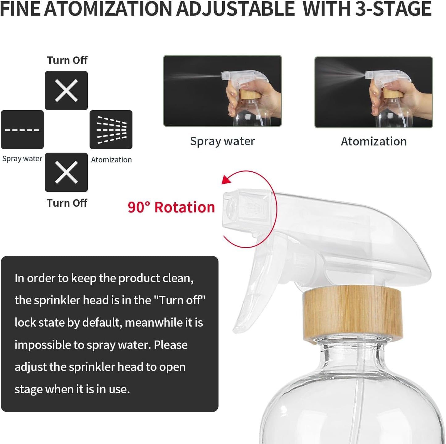 HOMBYS Empty Bamboo Glass Spray Bottles with Silicone Sleeve Protection - Refillable 17 oz Clear Glass Containers for Cleaning Solutions, Essential Oils, Misting Plants - Quality Sprayer - 1 PCS