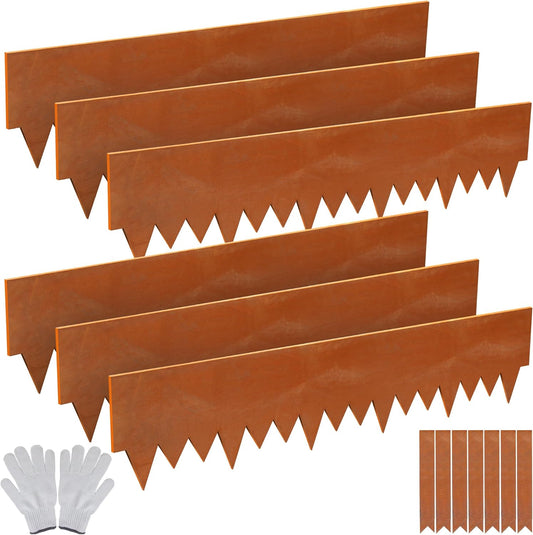 Solution4Patio 6-Pack Corten Steel Garden Landscape Edging with 7X Clips, 8" H Hammer-in Heavy Duty Bendable Metal Pre-Rusted Border Edging Strips for Lawn, Yard (20ft Total)
