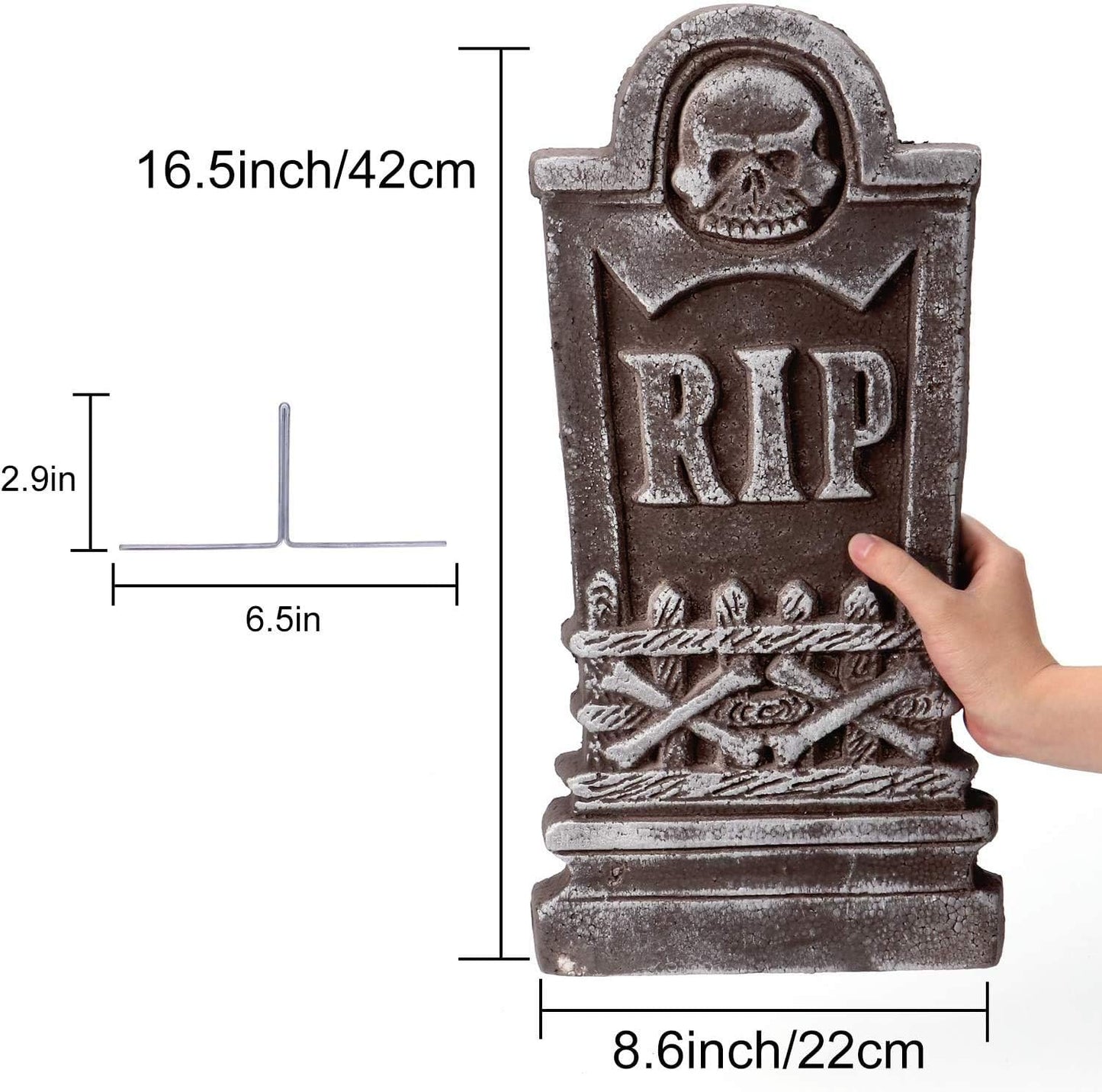 17” Halloween Foam RIP Graveyard Tombstones, 5 Pack Tombstone with 10 Metal Stakes for Halloween Decorations