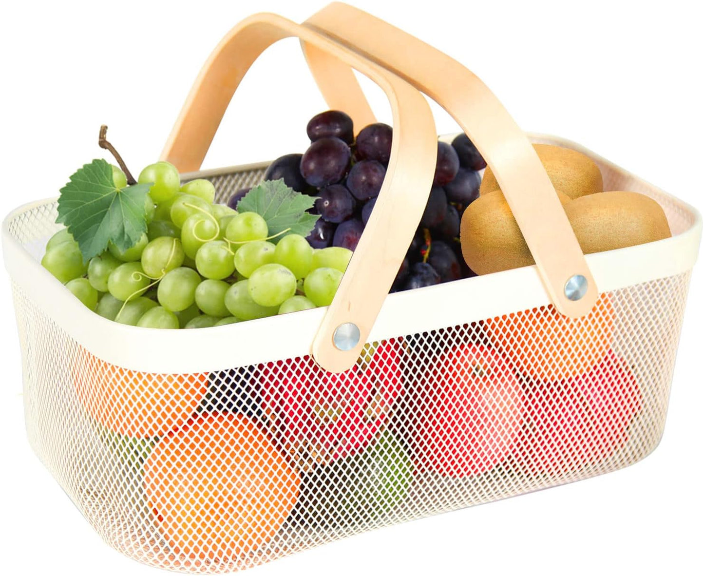 Garden Harvest Basket,Delicate Harvest Basket for Garden Vegetables,Practical Metal Mesh Wire Basket with Handle Suitable for Bathroom,Cabinet,Kitchen(White)