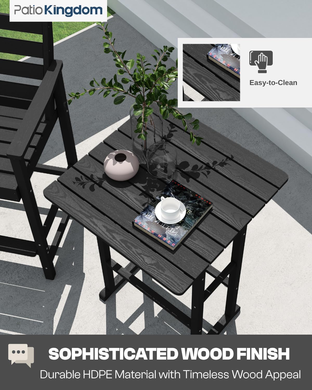 3-Piece Outdoor Bar Set with Beige 11FT Cantilever Umbrella, HDPE Tall Balcony Adirondack Chairs and Table, Outdoor Bar Stools for Patio (Black)