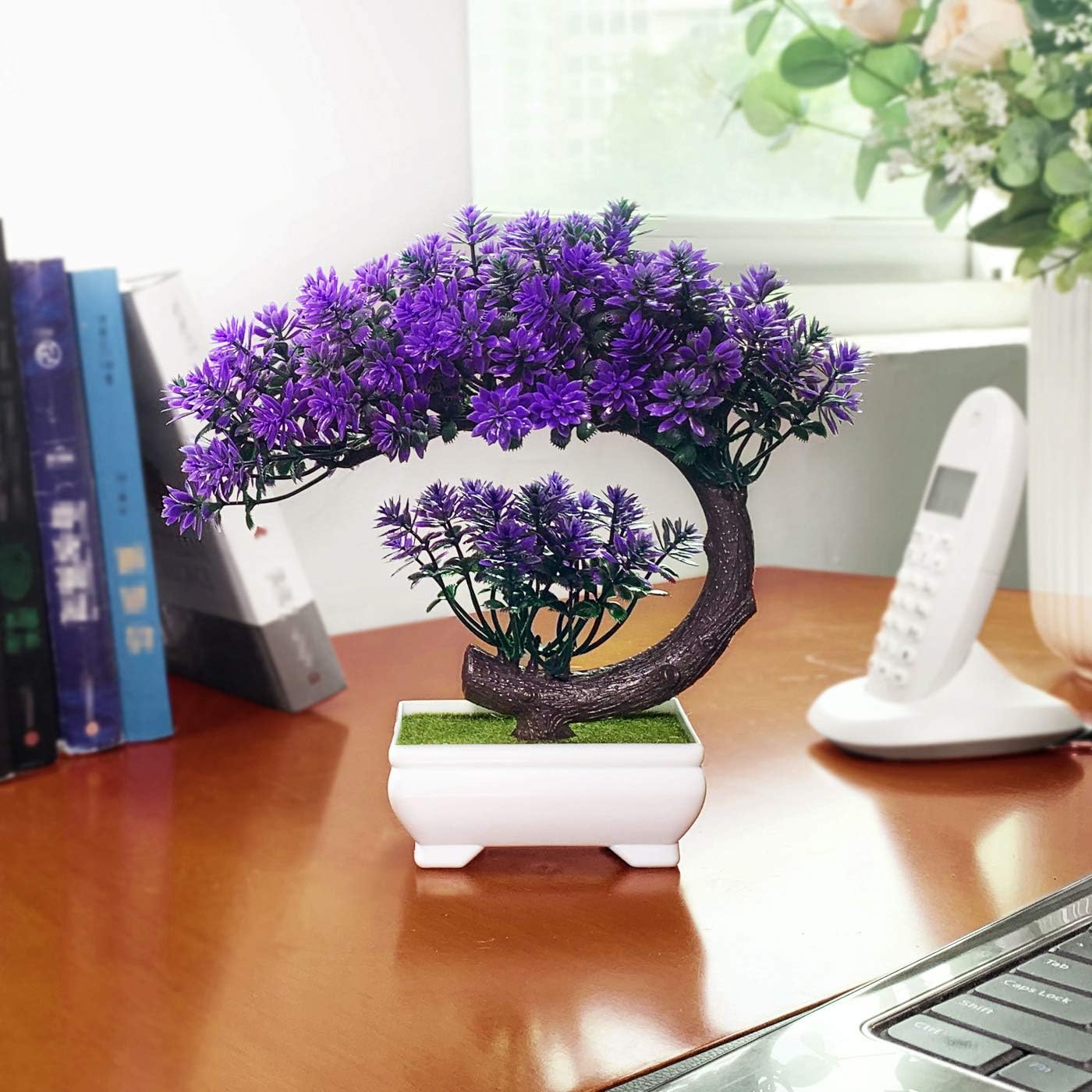 Small Artificial Plants Greenery Desktop Bonsai - Purple Plastic Fake Plants for Home Decor Indoor Bookshelf Office Desk Bathroom Room Decor, Tall 8.5"