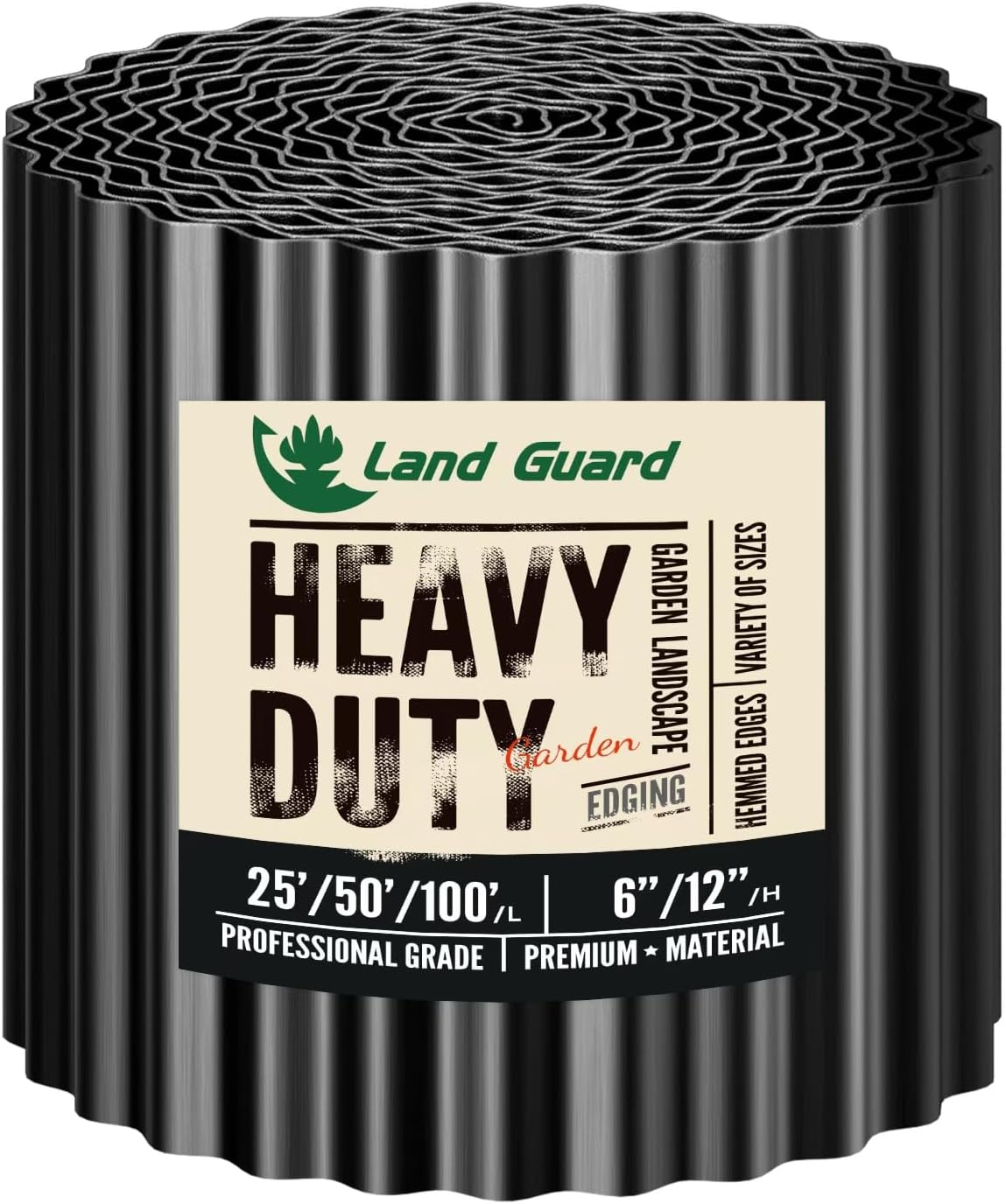 Land Guard Corrugated Garden Edging Border, 6" x 100' Landscape Paver Edging, Tall Landscape Edging, Fence for Garden, Flower Bed, Lawn and Landscape Edging (Glossy Black)